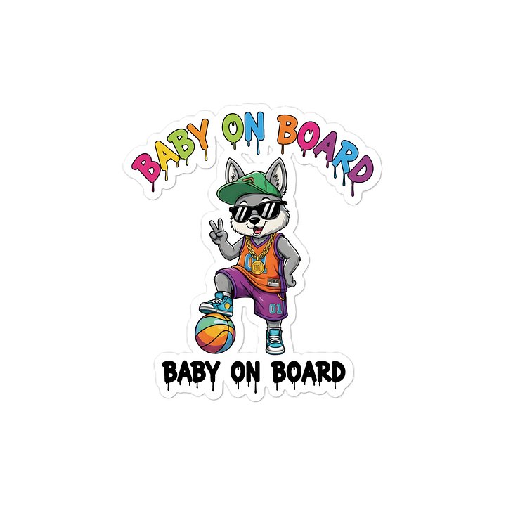 Funny Wolf Basketball Baby on Board Sticker - 5x5 Weatherproof Vinyl Car Decal - Premium Wolf Basketball Star Gift product image (1)