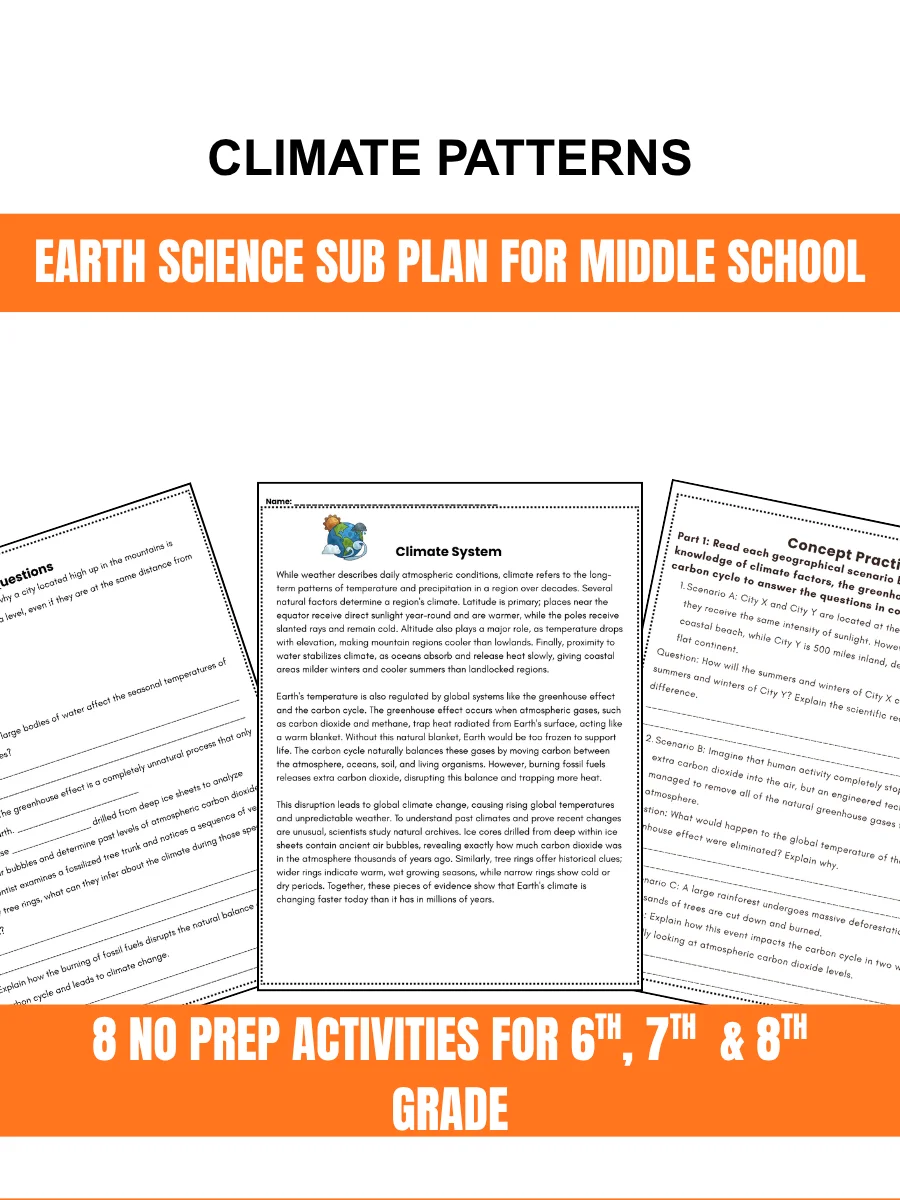 Climate Patterns Sub Plans Independent Work Middle School 6th 7th 8th Grade product image (1)