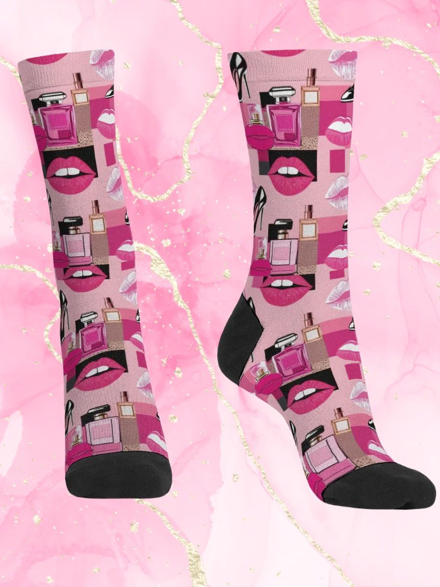Chic Couture Pink & Black Crew Socks product image (1)