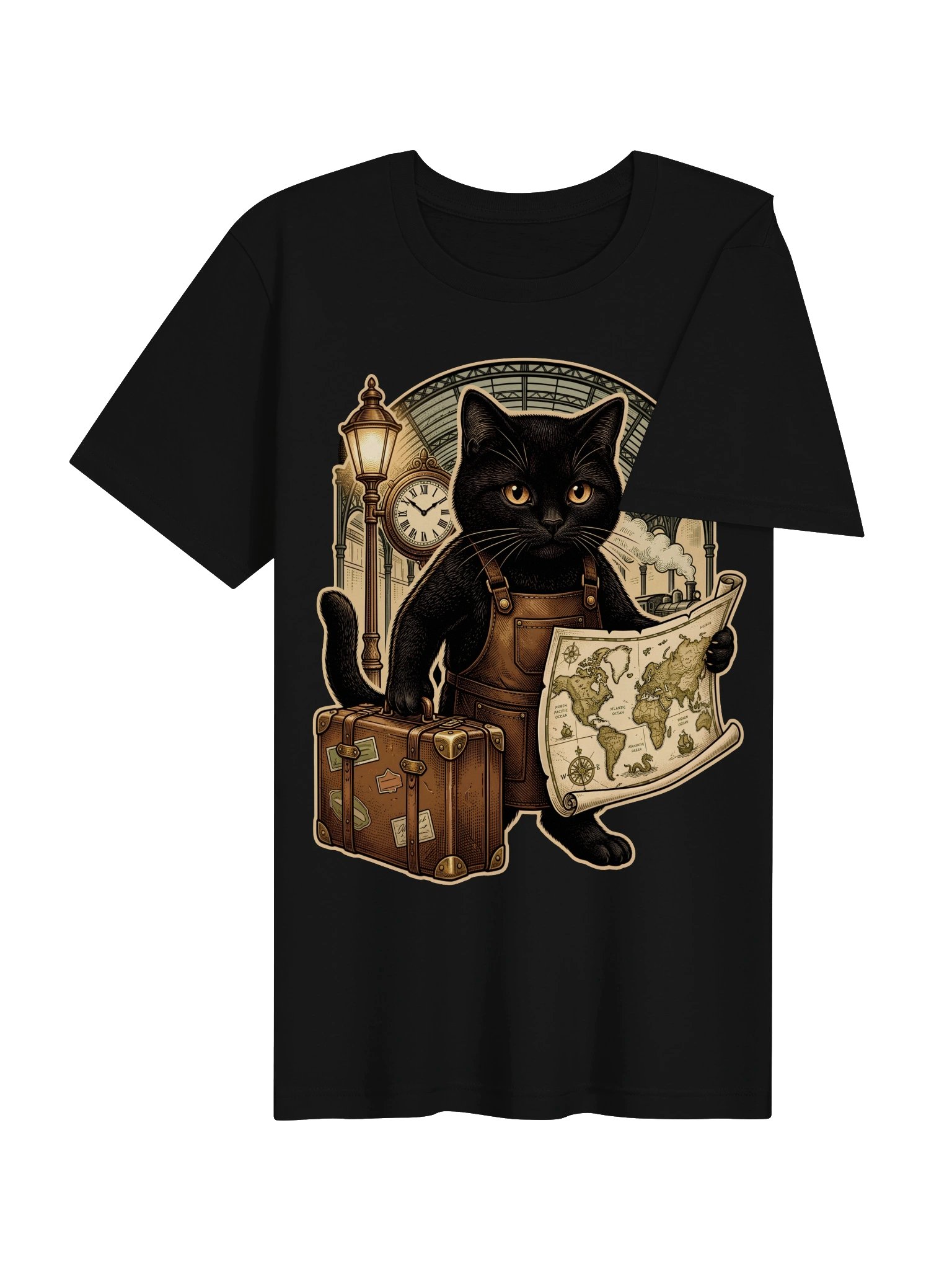 Traveler Cat Vintage Graphic Tee - Vintage Explorer Black Cat Shirt product image (13)