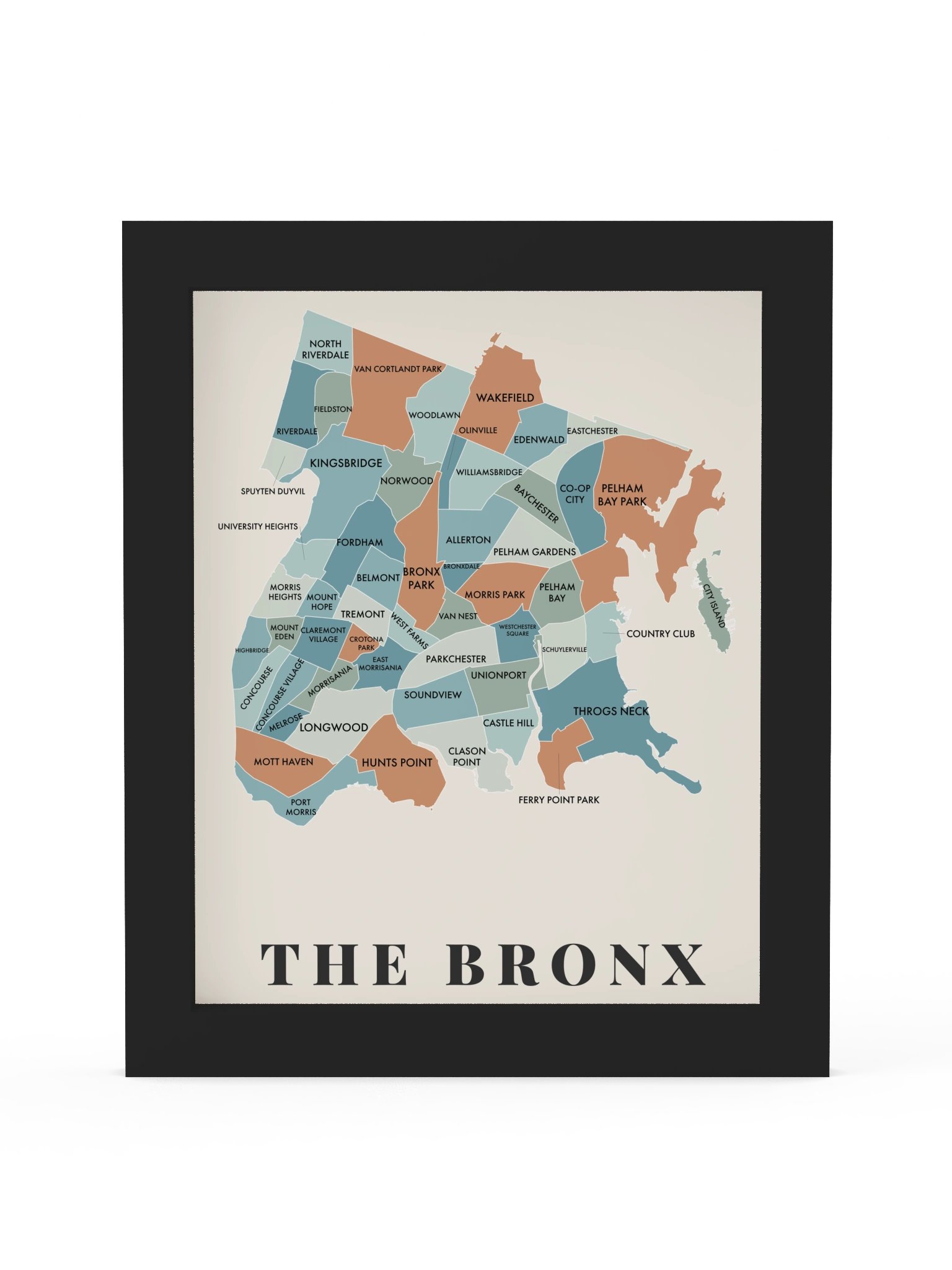 Bronx Neighborhood Map (Patina) [all] | Framed product image (1)
