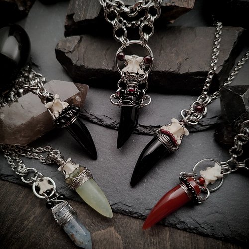 Small assortment of Vertebrae Bone talisman with a mix of Agate, Jade, & Kyanite points. 

Never enough time for everything E...