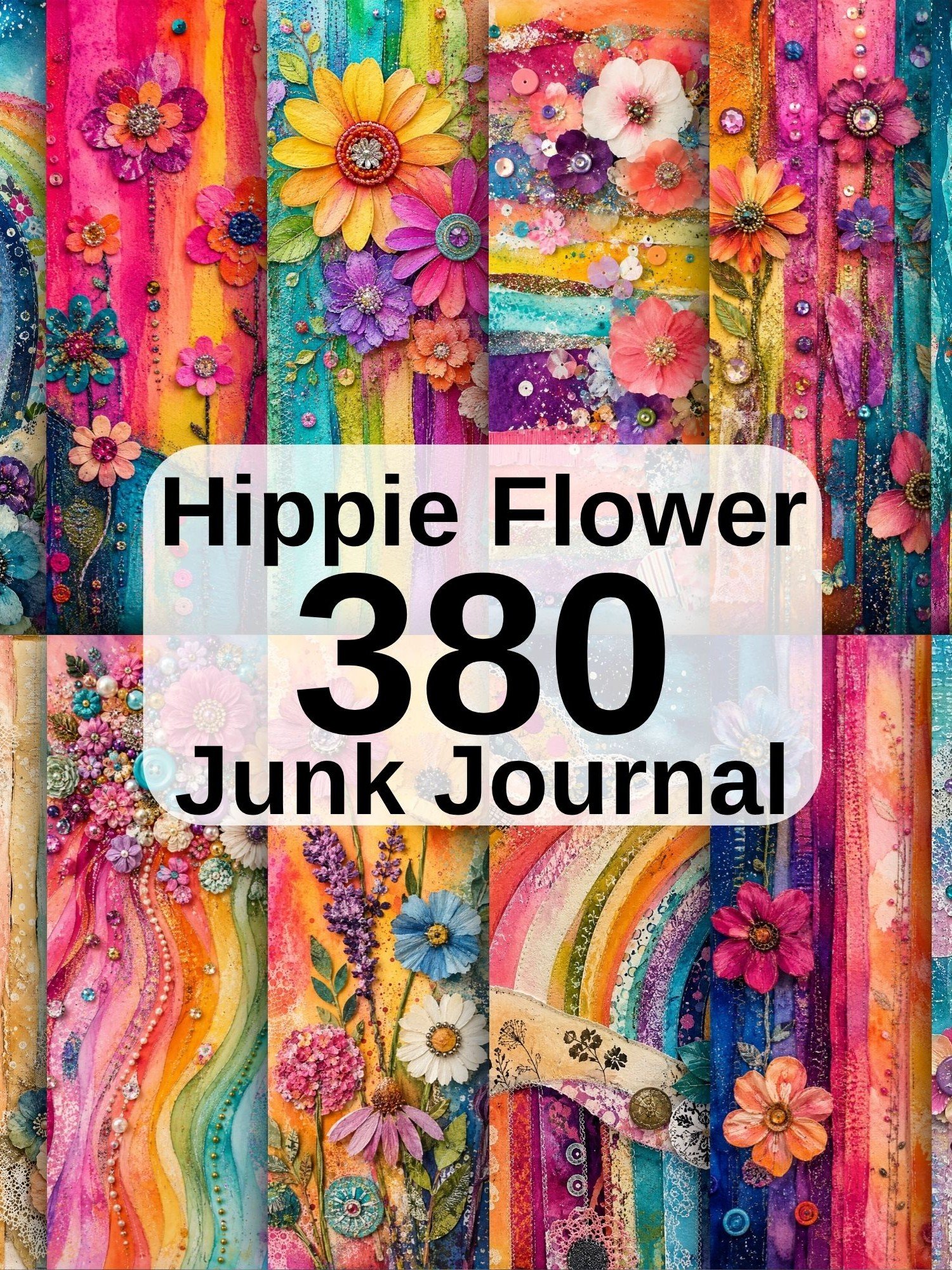 380 Hippie Junk Journal Pages, Colorful Boho Digital Paper product image (7)