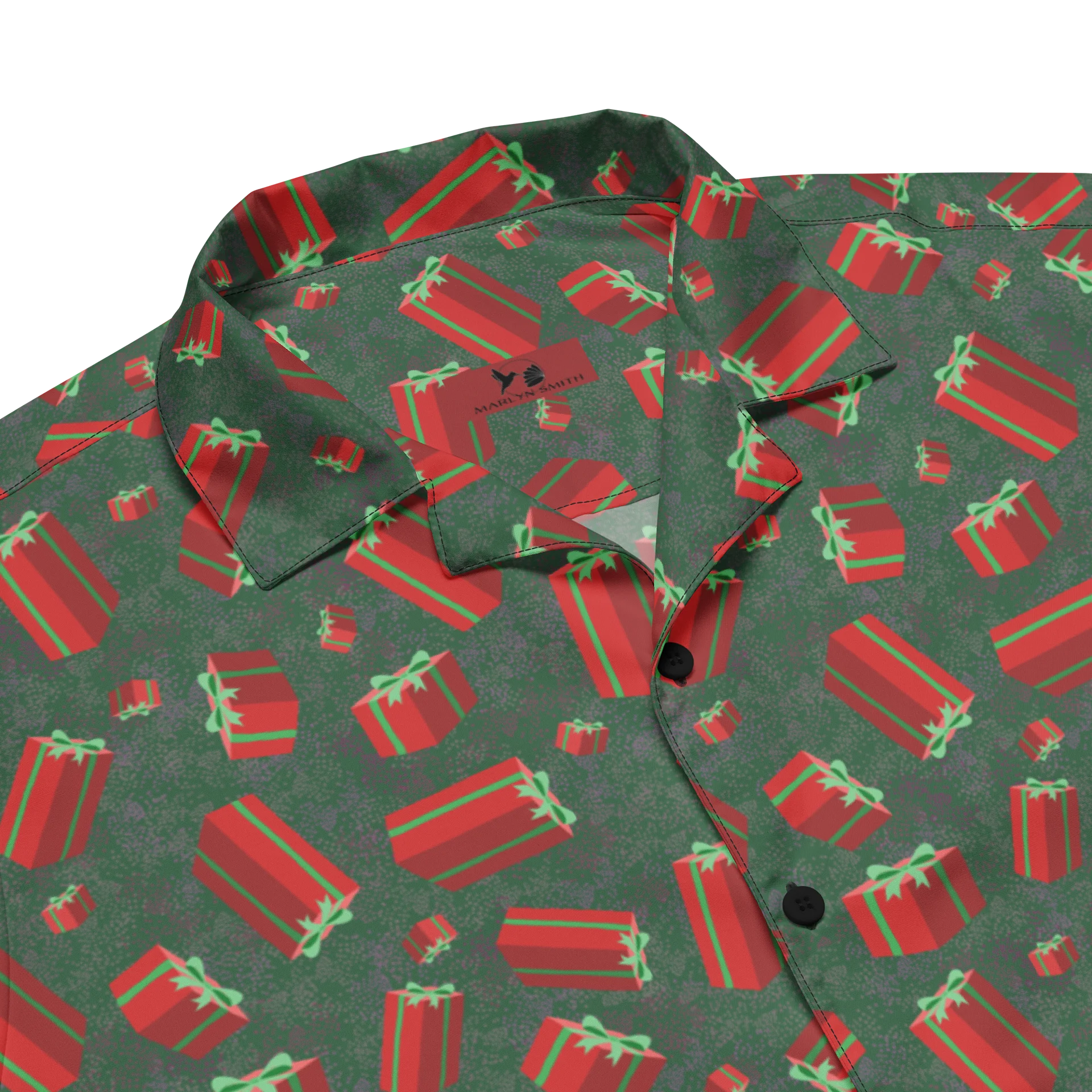 Floating Red Presents on Teal Green Oversized Button-Down Shirt product image (3)