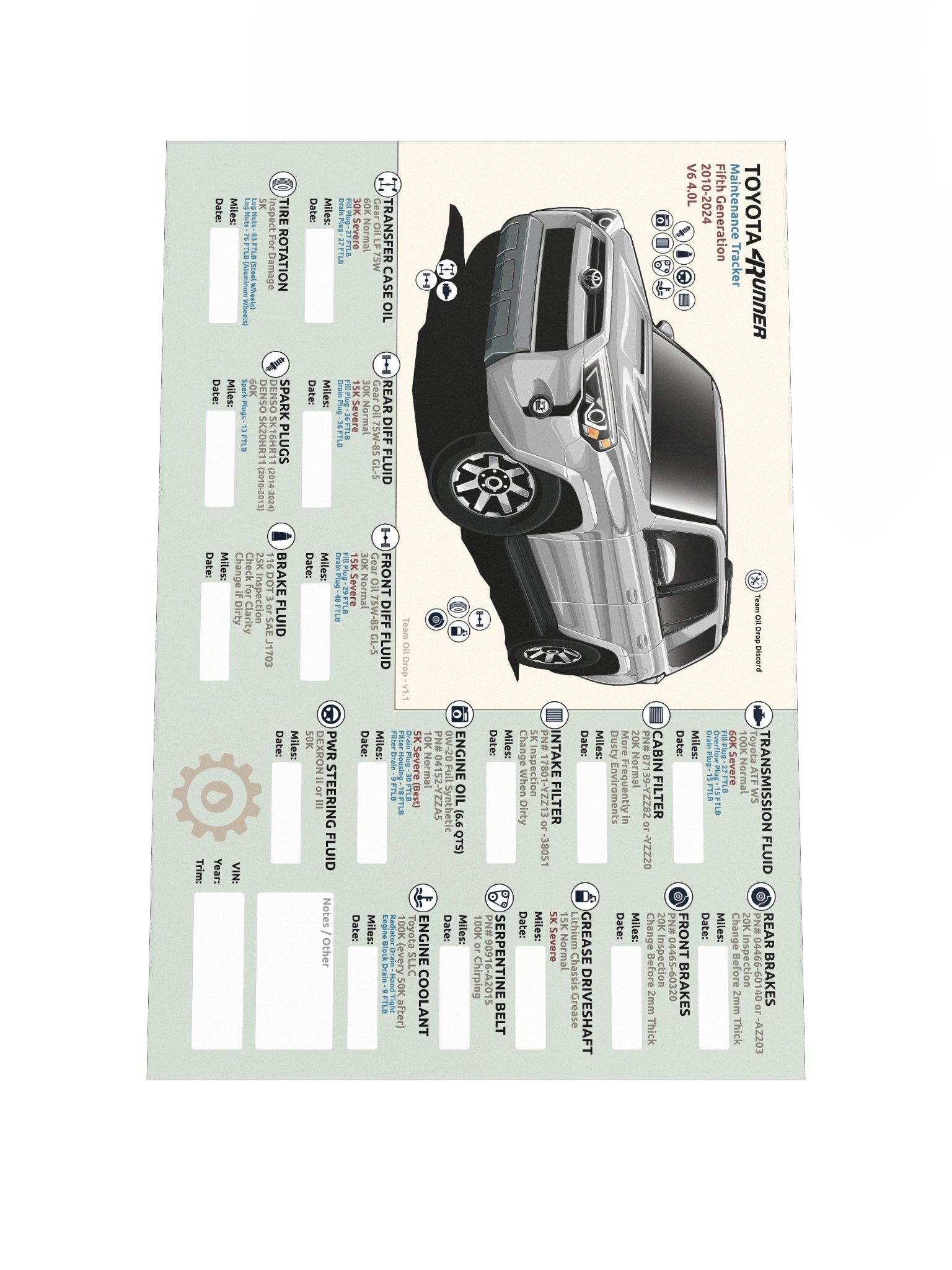 5th GEN 4Runner MAINTENANCE TRACKER V1.1 - Silver product image (2)