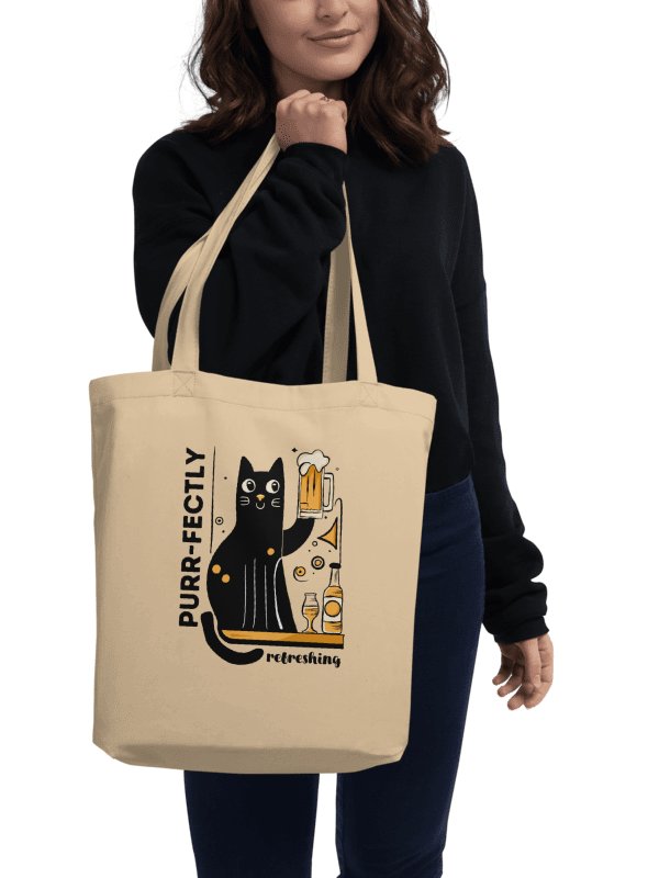 Purr-fectly Refreshing - Cat Holding a Beer, Hand-drawn Eco-Friendly Tote Bag product image (2)