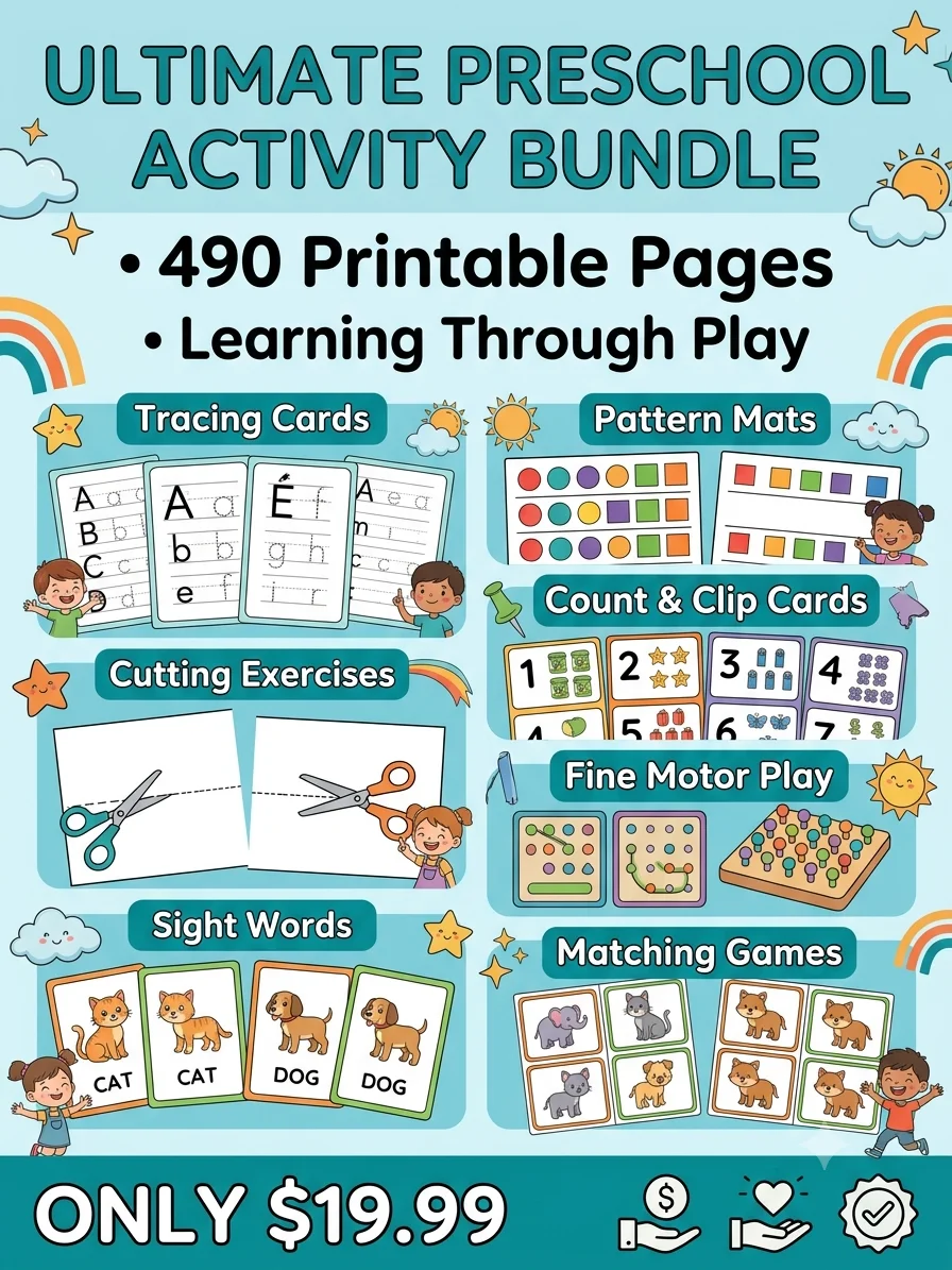 Ultimate Preschool Activity Bundle – 490+ Printables for Ages 3-6 (Instant Download) product image (1)