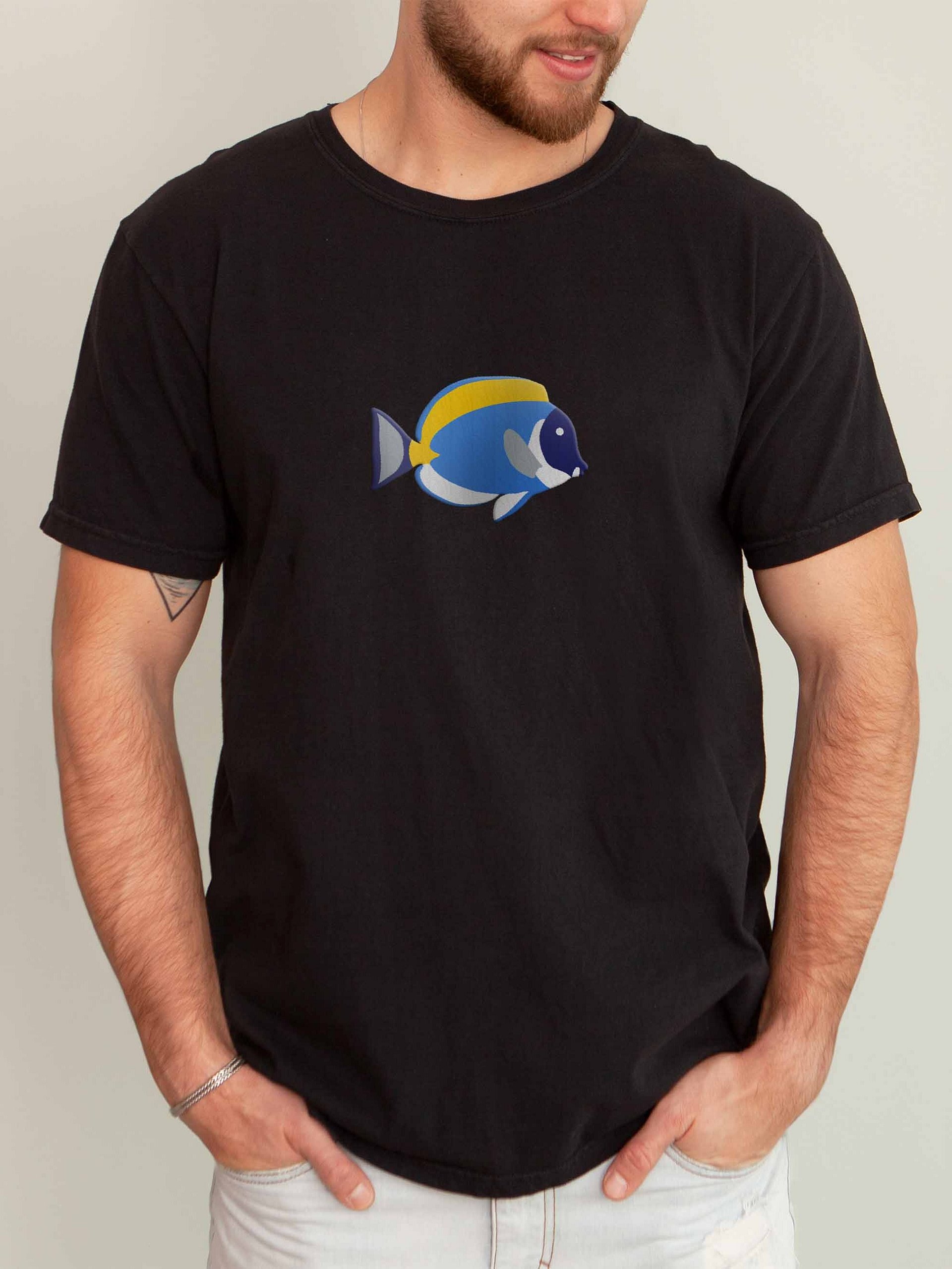 Powder Blue Tang(Version 2) Premium T-Shirt (Embroidered) for Reef and Marine Aquarium Lovers product image (2)