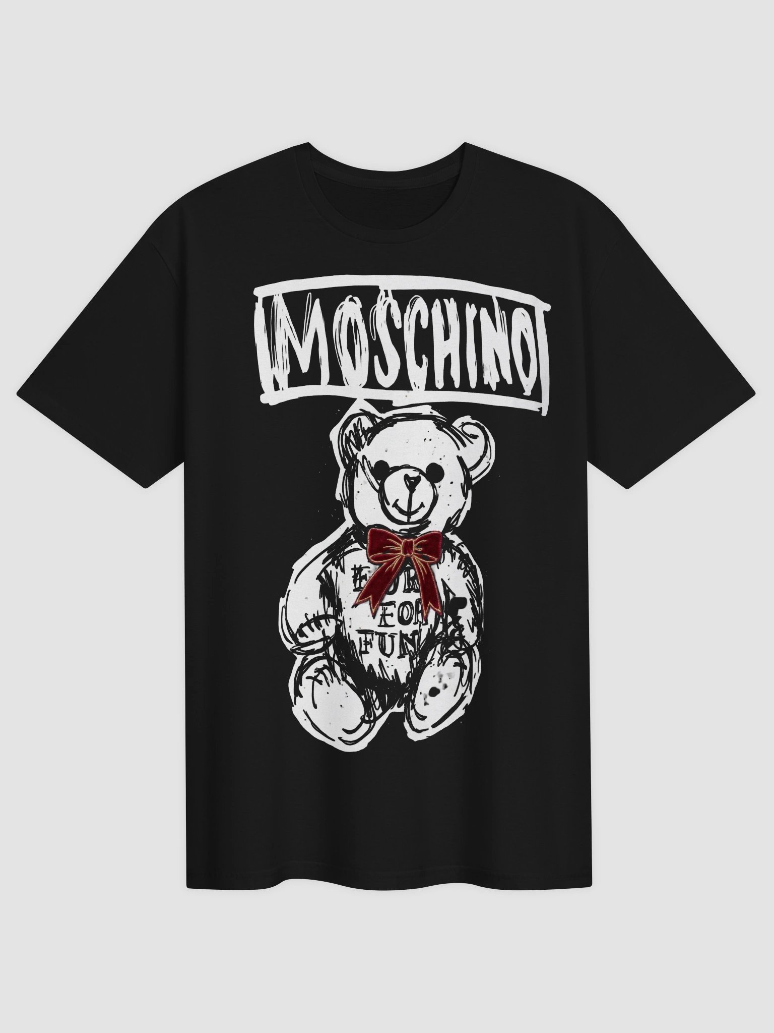 Moschino Teddy Bear Black Graphic T-Shirt | Dark Punk Sketch Licensed Tee | Jeremy Scott Luxury Streetwear product image (2)