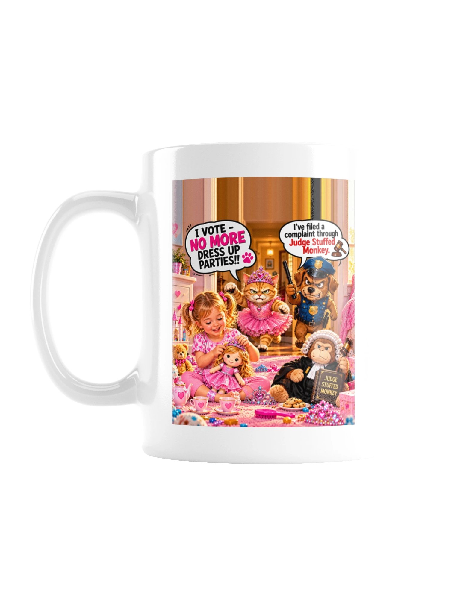 1 Earth Prints Princess Cat Cop Dog White Glossy Mug product image (1)