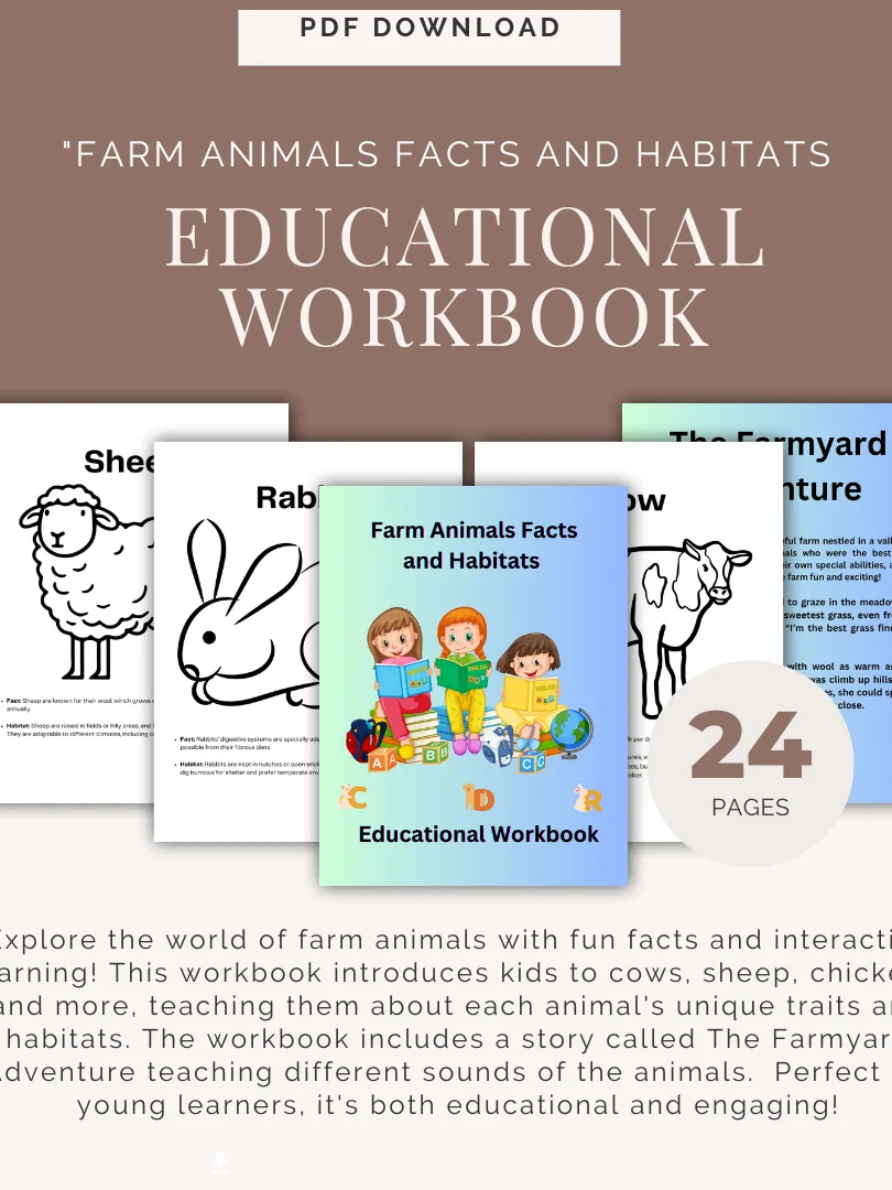 Farm Animals Facts and Habitats Educational Workbook for Kids product image (1)