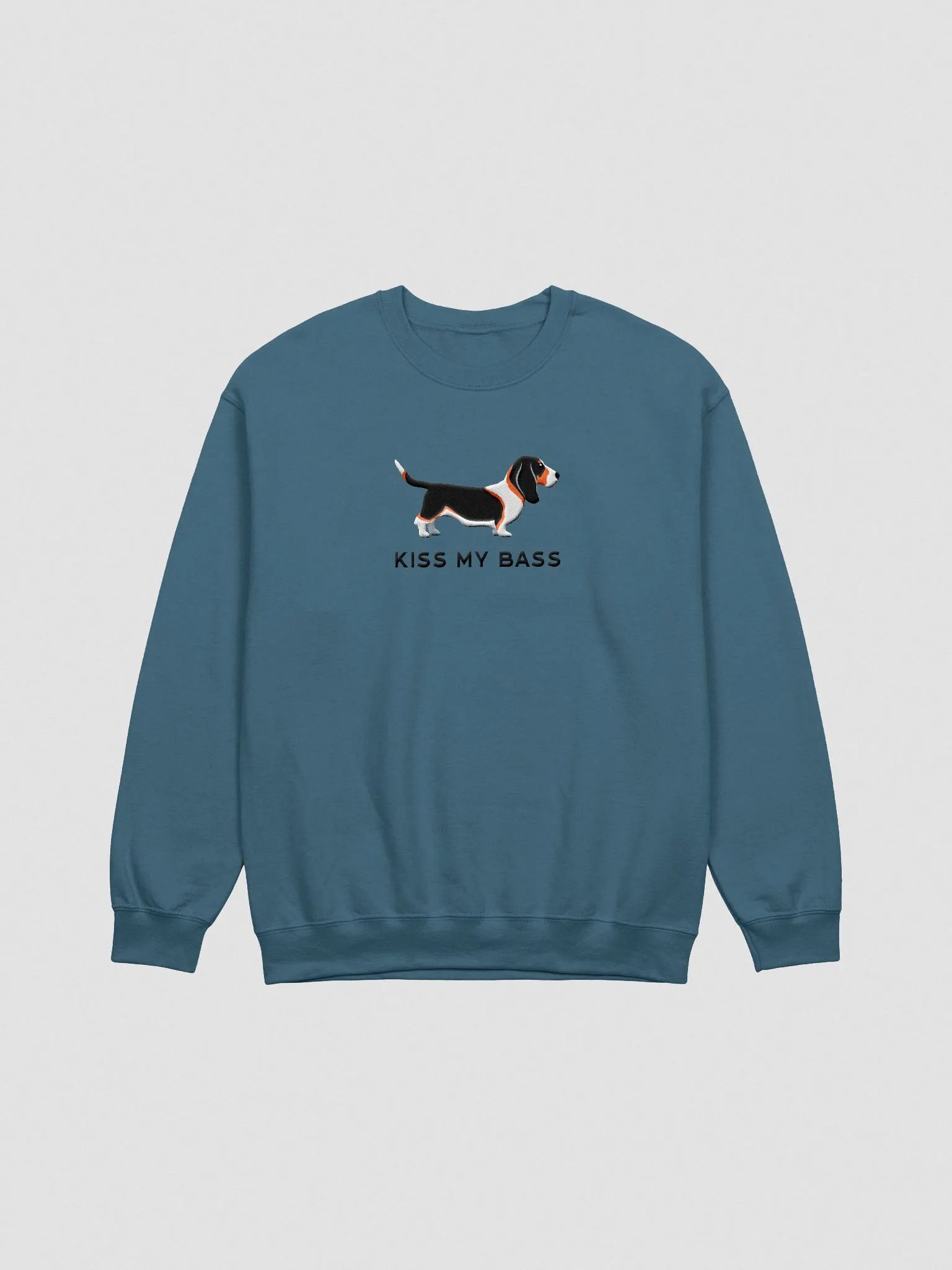 Kiss My Bass Sweatshirt (Embroidered) of a Basset Hound(Tricolor) product image (4)