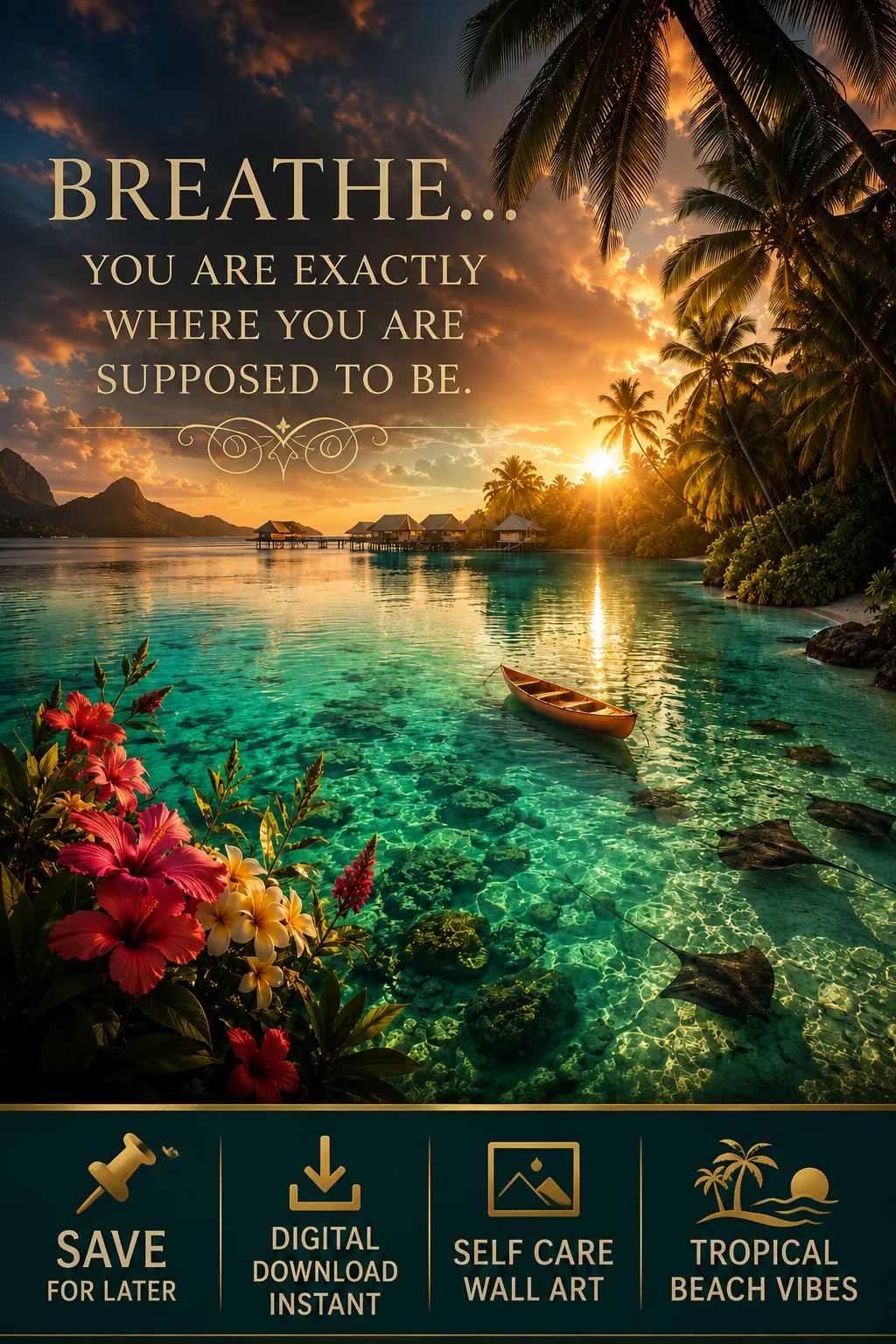 Breathe You Are Exactly Where You Are Supposed To Be Tropical Quote Digital Download product image (1)
