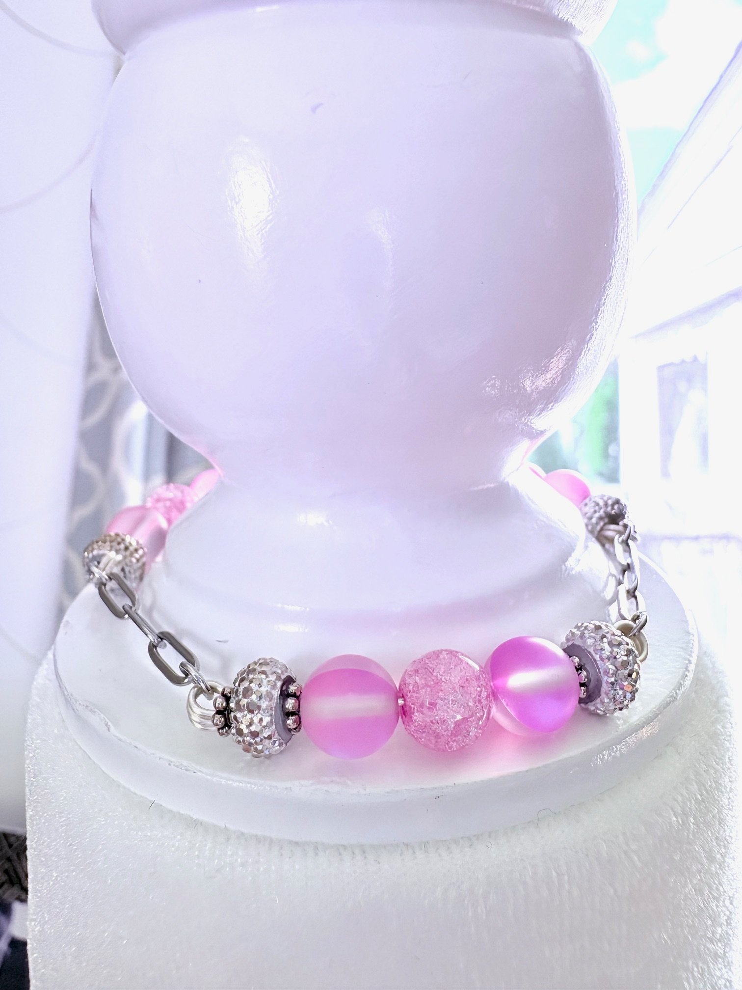 MFD-00249 | 7.25" October Pink Passion Bracelet | Stainless Steel Paperclip Chain | Charm Jewelry by Monique Faella Designs™ product image (4)