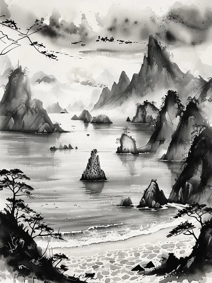 Tranquil Ink Wash Landscape Poster product image (1)