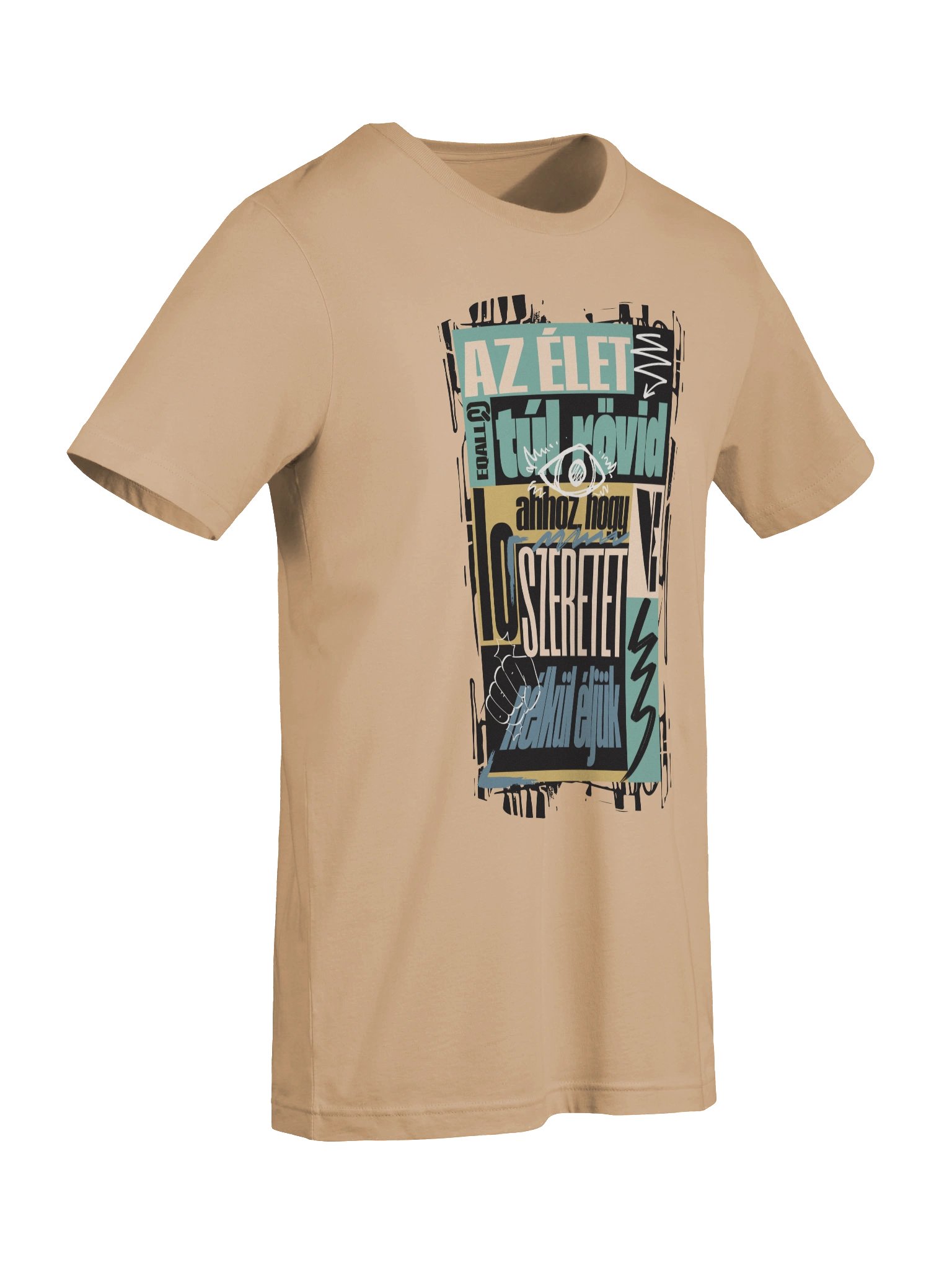 Szeretet? Az élet túl rövid... Bella + Canvas Unisex R3CVR.i Póló_EQALL® Originals_Kék / Bézs / Zöld product image (9)