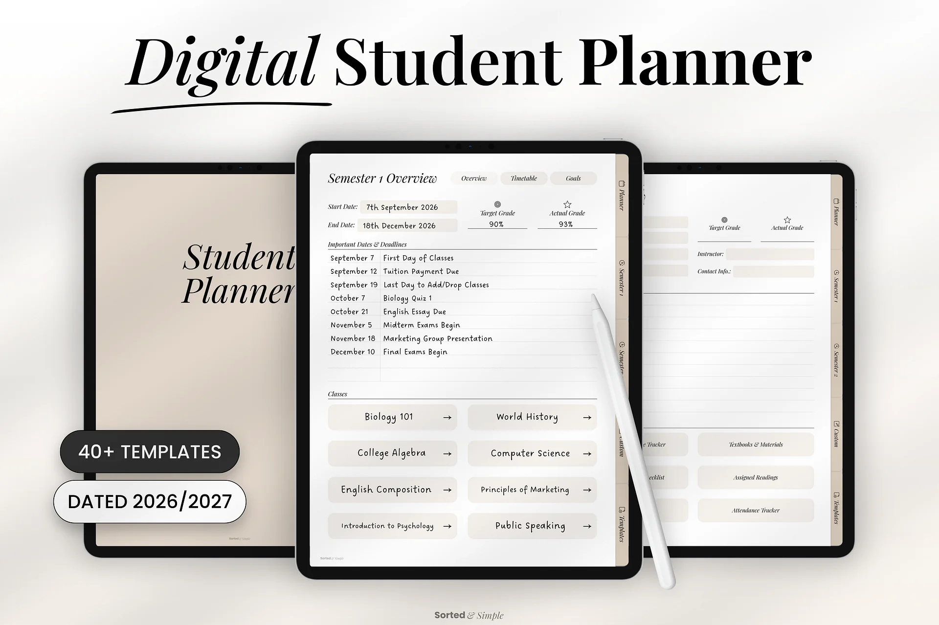 2026/2027 Mid-Year Student Digital Planner Portrait - Oat Beige product image (1)