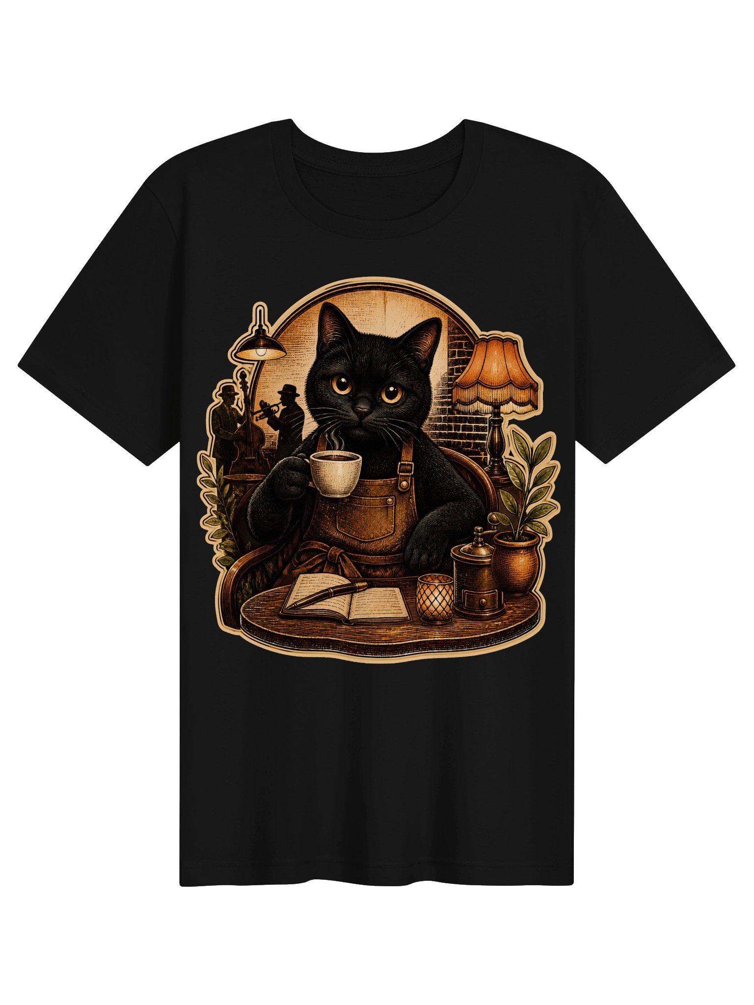 Cozy Black Cat Coffee Tee | Vintage Cafe Shirt product image (1)