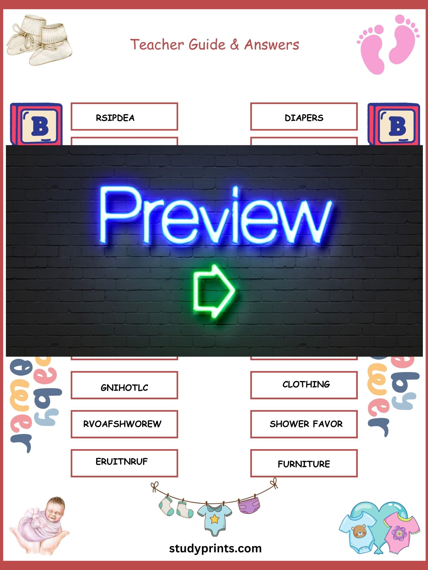 Baby Shower Word Scramble worksheets product image (3)