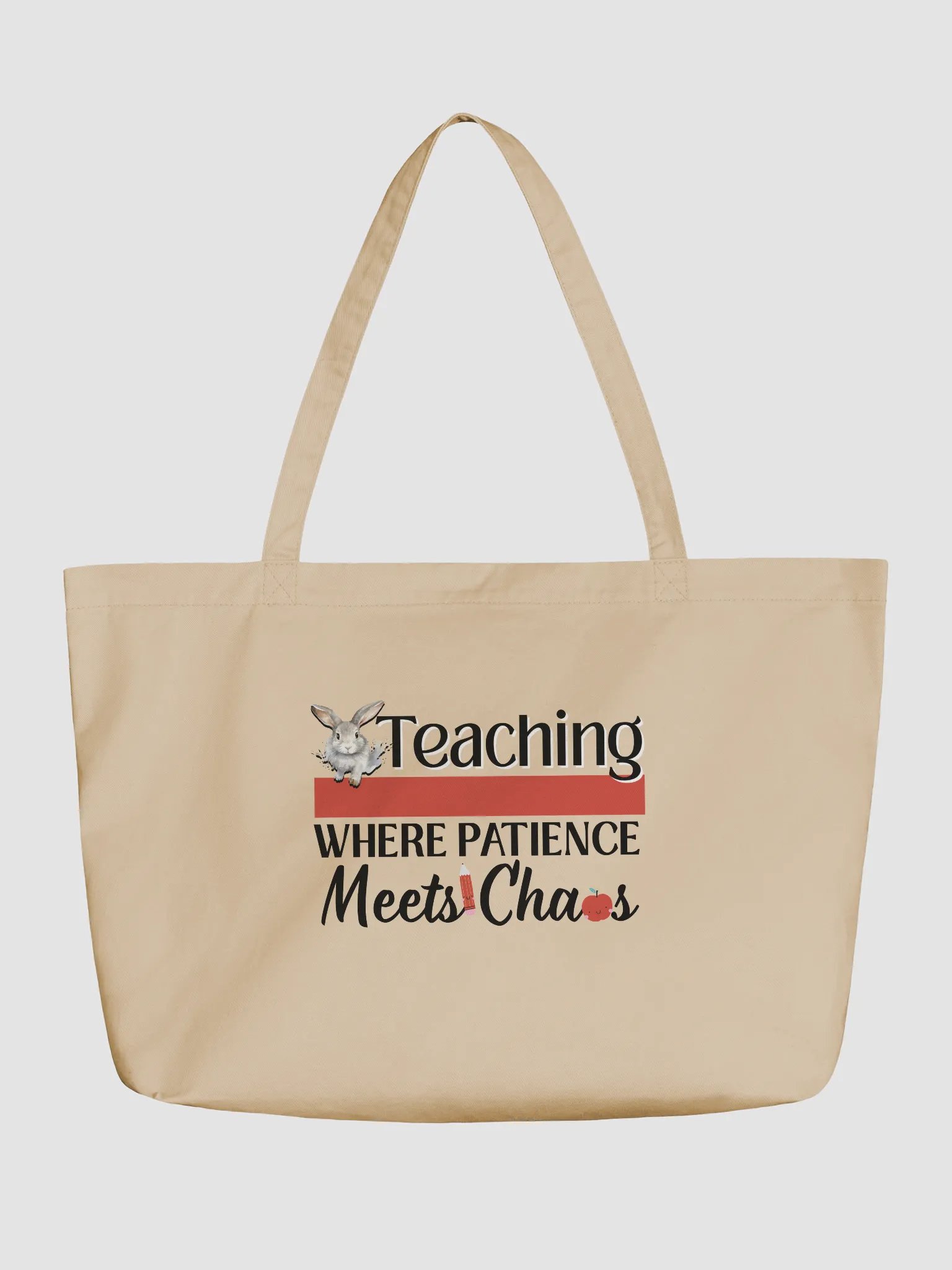 Bunny Teaching Where Patience Meets Chaos, Teacher Eco Tote Bag - Cream product image (2)