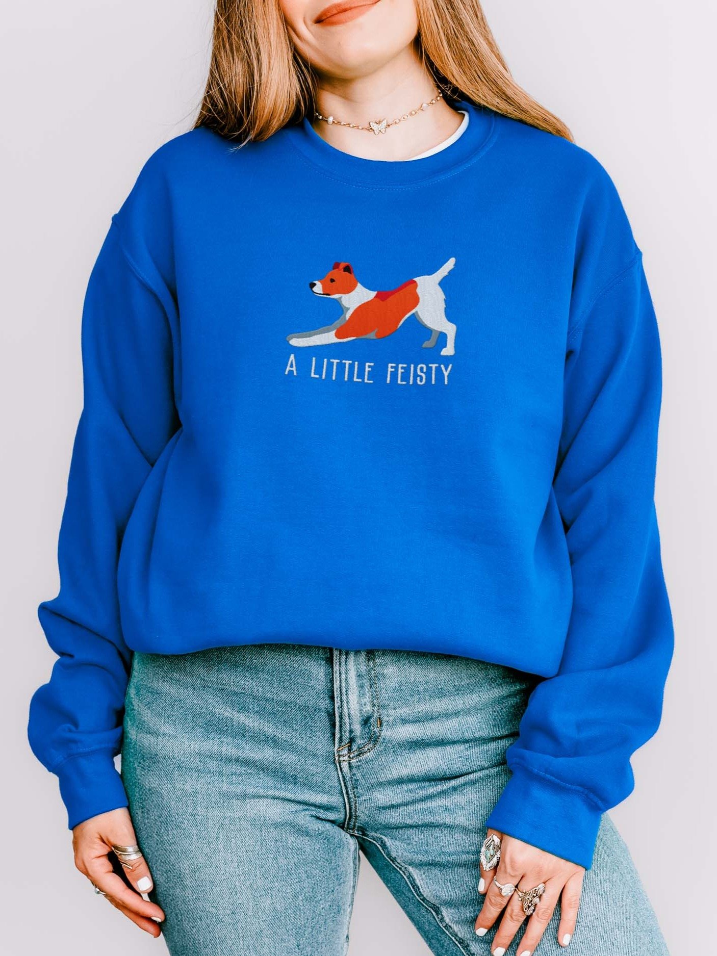 A Little Feisty Sweatshirt (Embroidered) of a Feist Dog(Red & White) product image (1)