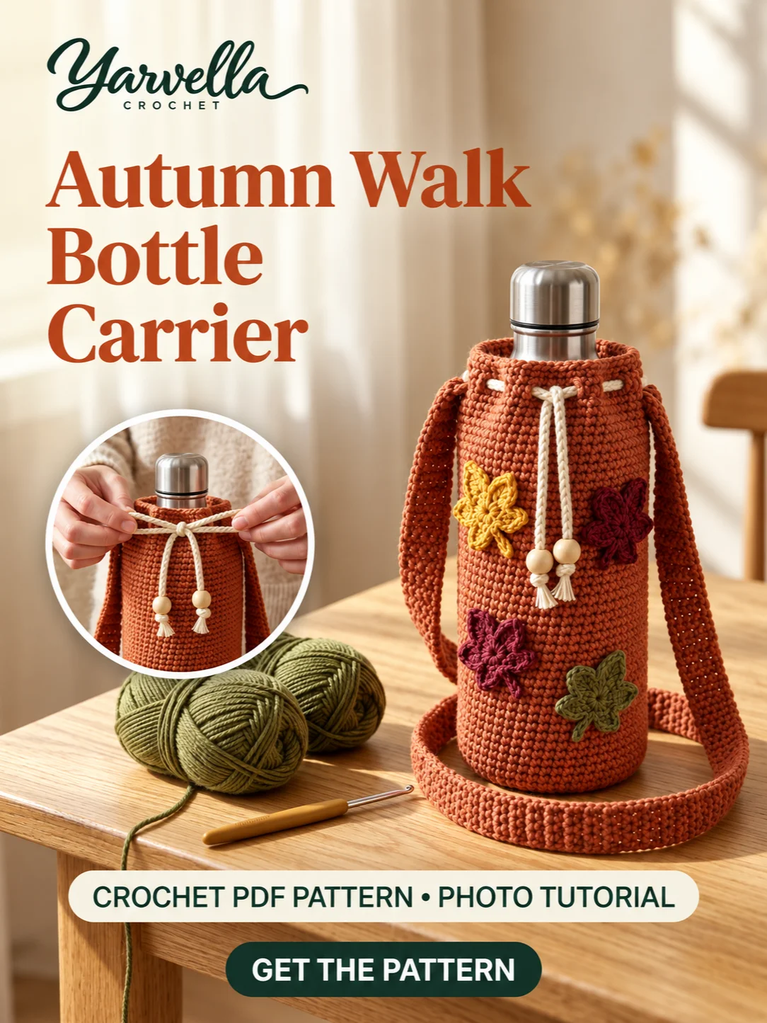 Autumn Maple Leaf Water Bottle Sling Crochet Pattern PDF – Crossbody Carrier product image (1)