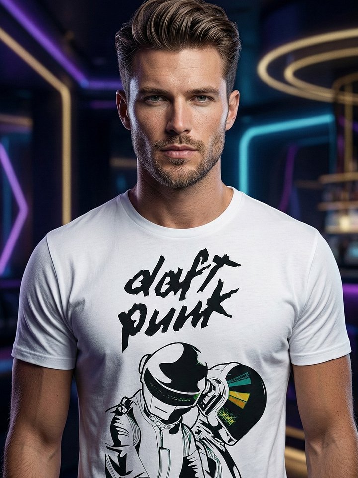 Daft Punk Robot Helmet Graphic Tee | Comic Art Illustration | French Electronic Music Collector Shirt product image (2)