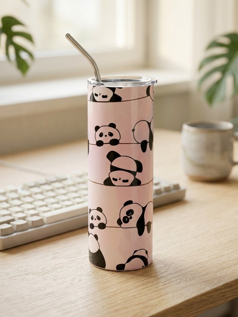 Blush Panda Stainless Steel Tumbler with Straw product image (1)