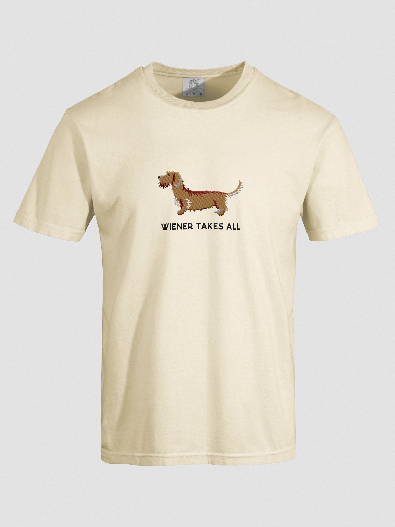 Wiener Takes All T-Shirt(Embroidered) of a Wirehaired Dachshund(Tan) product image (10)