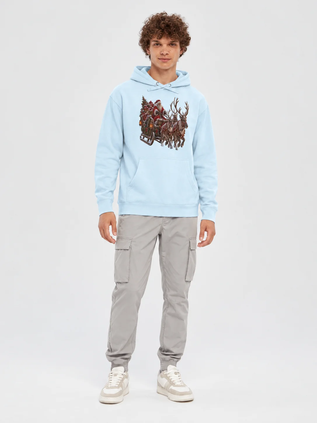 Santa Sleigh Holiday Hoodie | Vintage Reindeer Apparel product image (2)