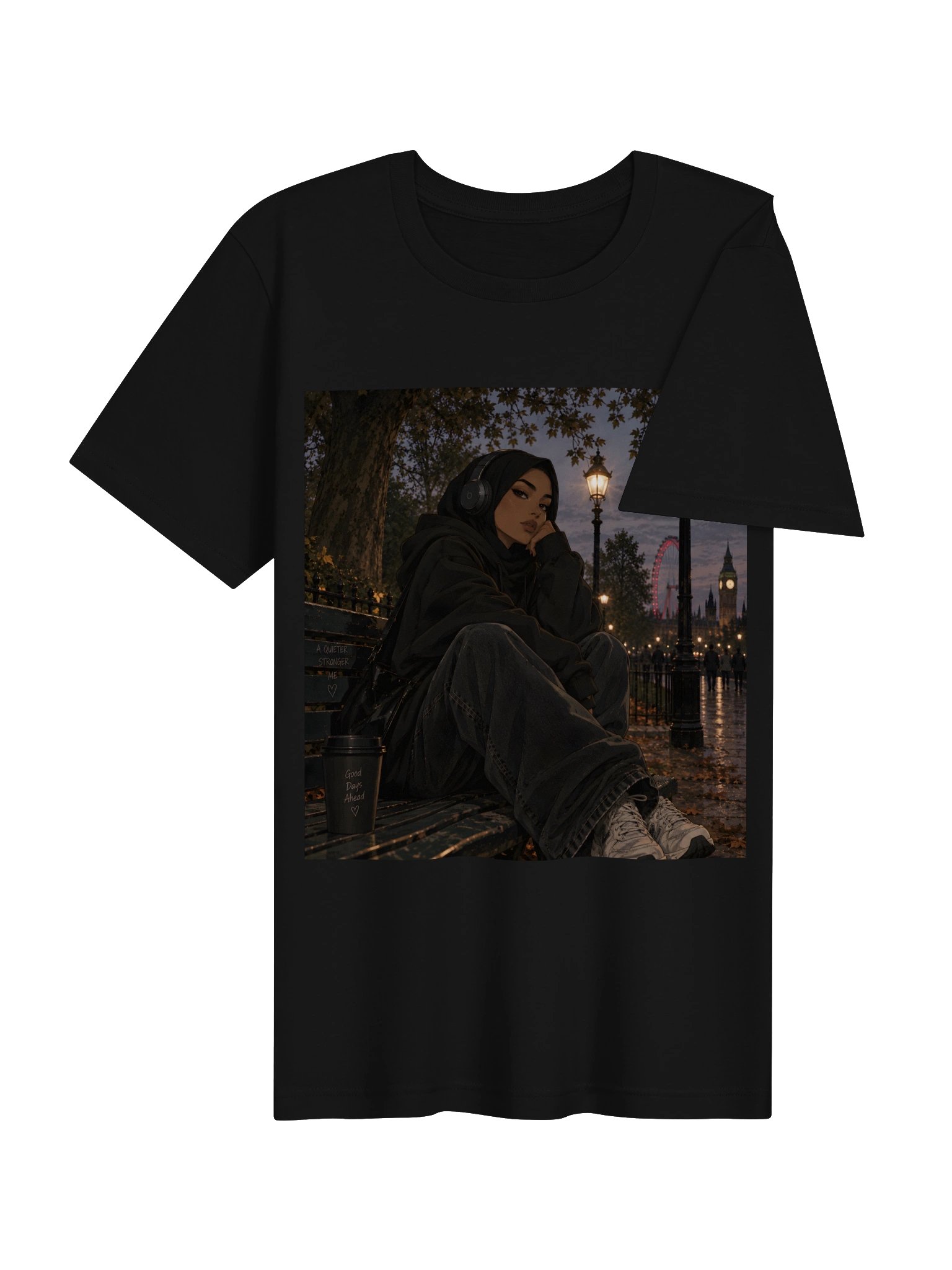 London Hijabi Girl Printed Unisex T-Shirt in Black | Muslim Illustrated Graphic Tee product image (4)