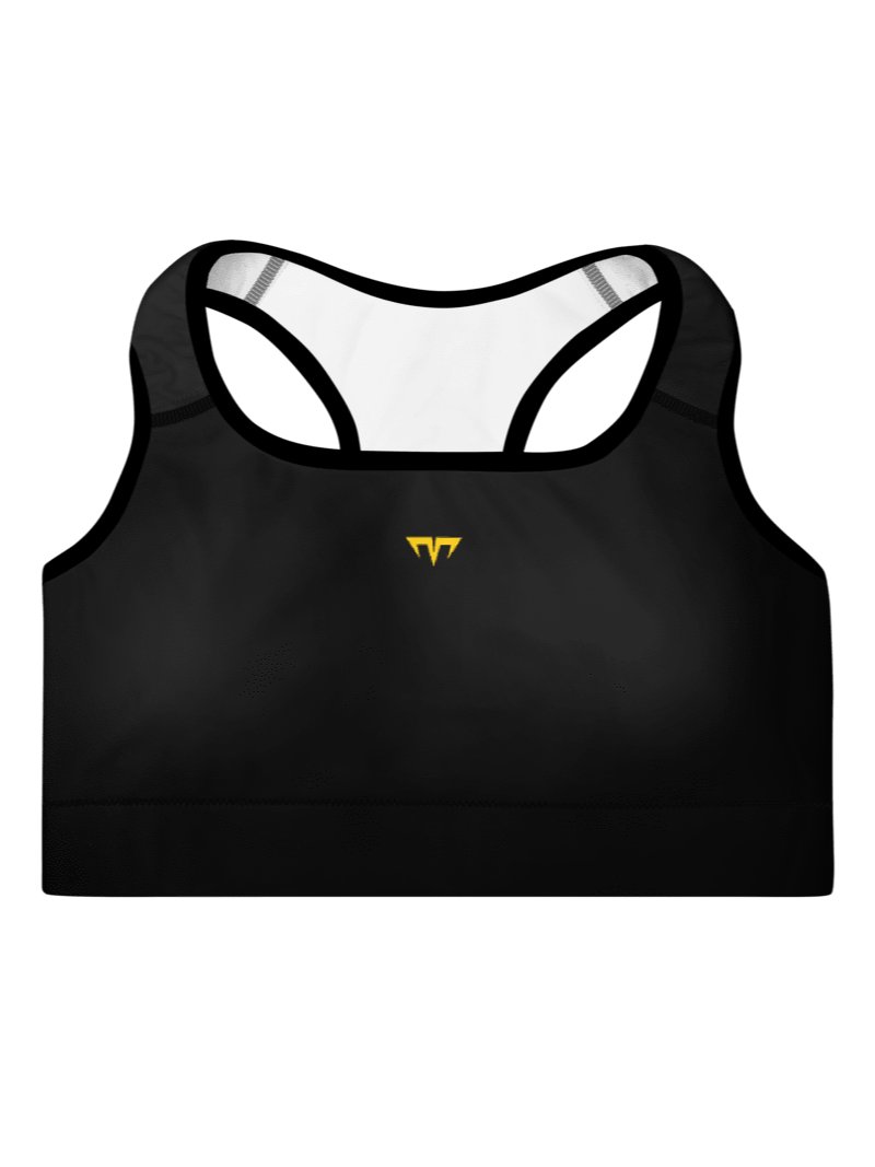 Women's Activewear - Padded Sports Bra Black/White - Printed Gold Logo product image (1)