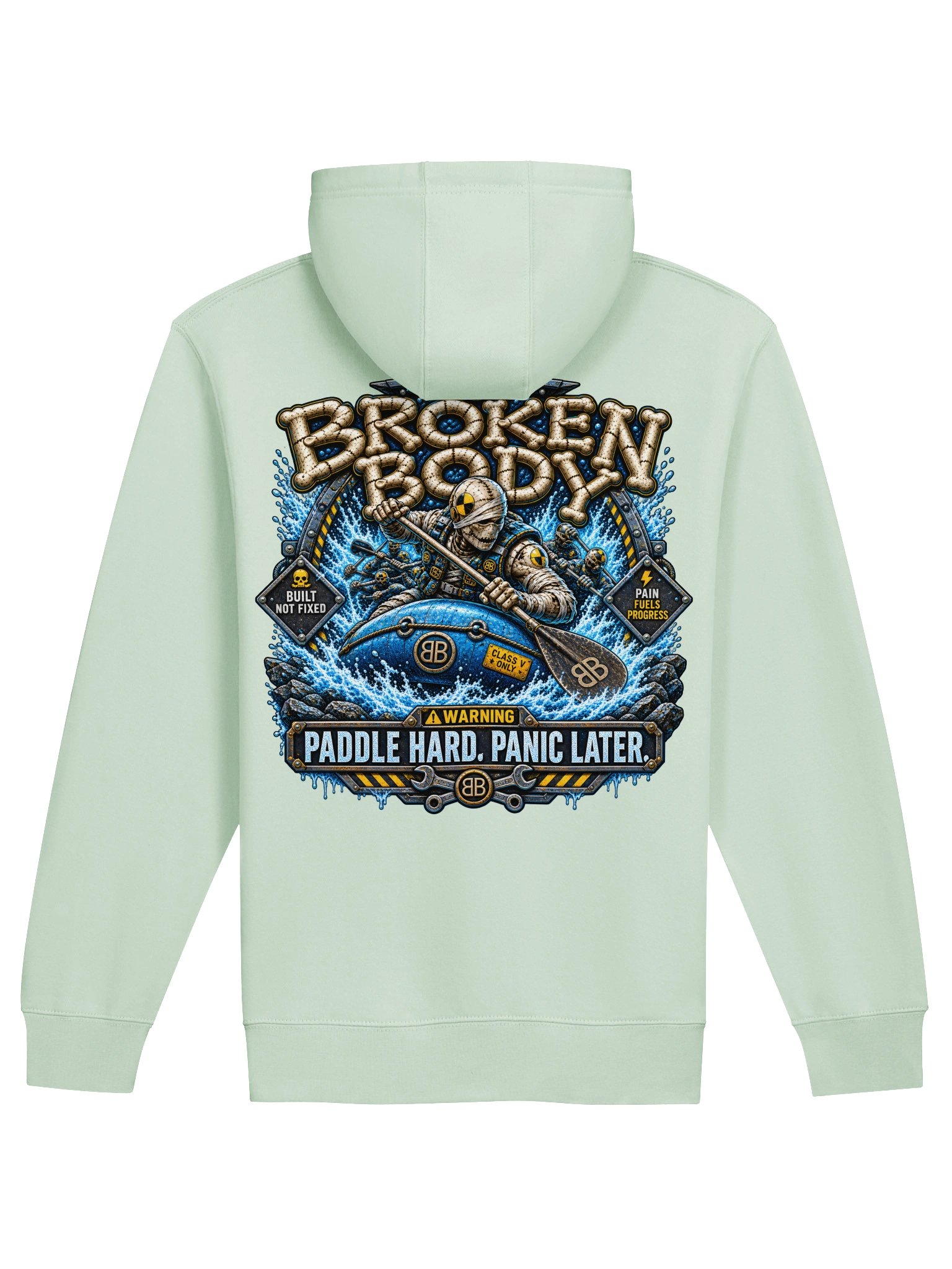 Whitewater Kayaking Hoodie — Paddle Hard, Panic Later Full-Zip Hoodie | Flat Out Broken™ product image (3)