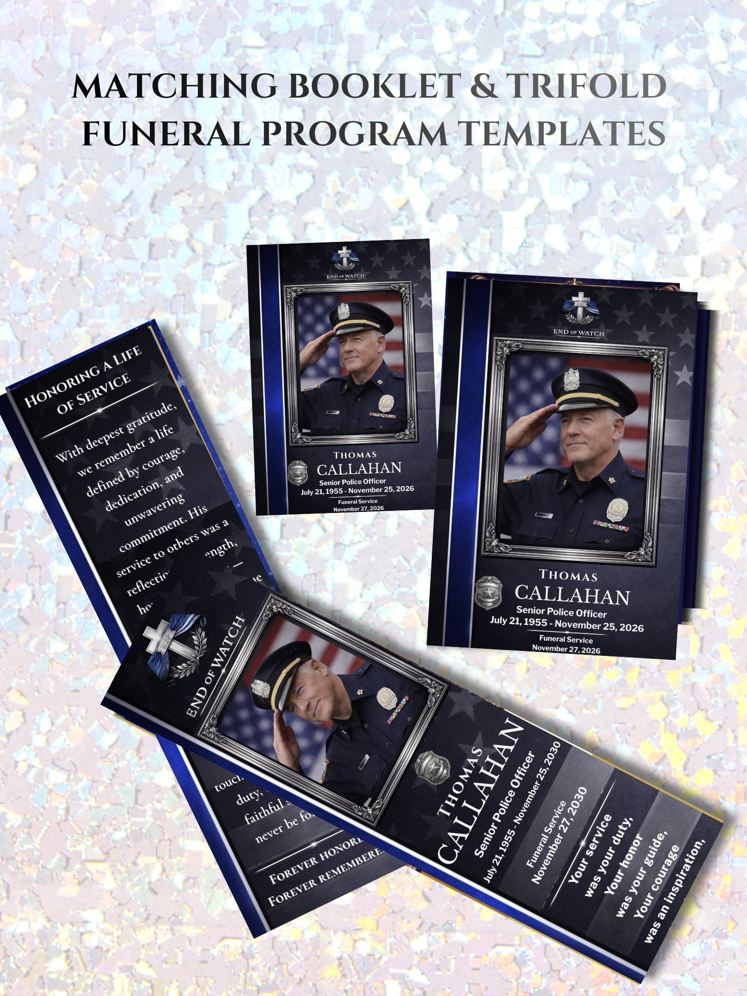 Police Memorial Bookmark Template, Thin Blue Line Law Enforcement Keepsake product image (4)