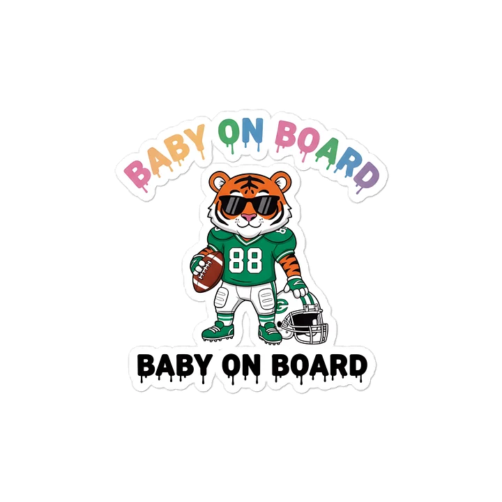 Funny Tiger Football Baby on Board Sticker - 5x5 Weatherproof Vinyl Car Decal - Cute Sporty Tiger Tailgate Decor - Premium Outdoor Grade Safety Sign for SUVs & Jeeps product image (1)