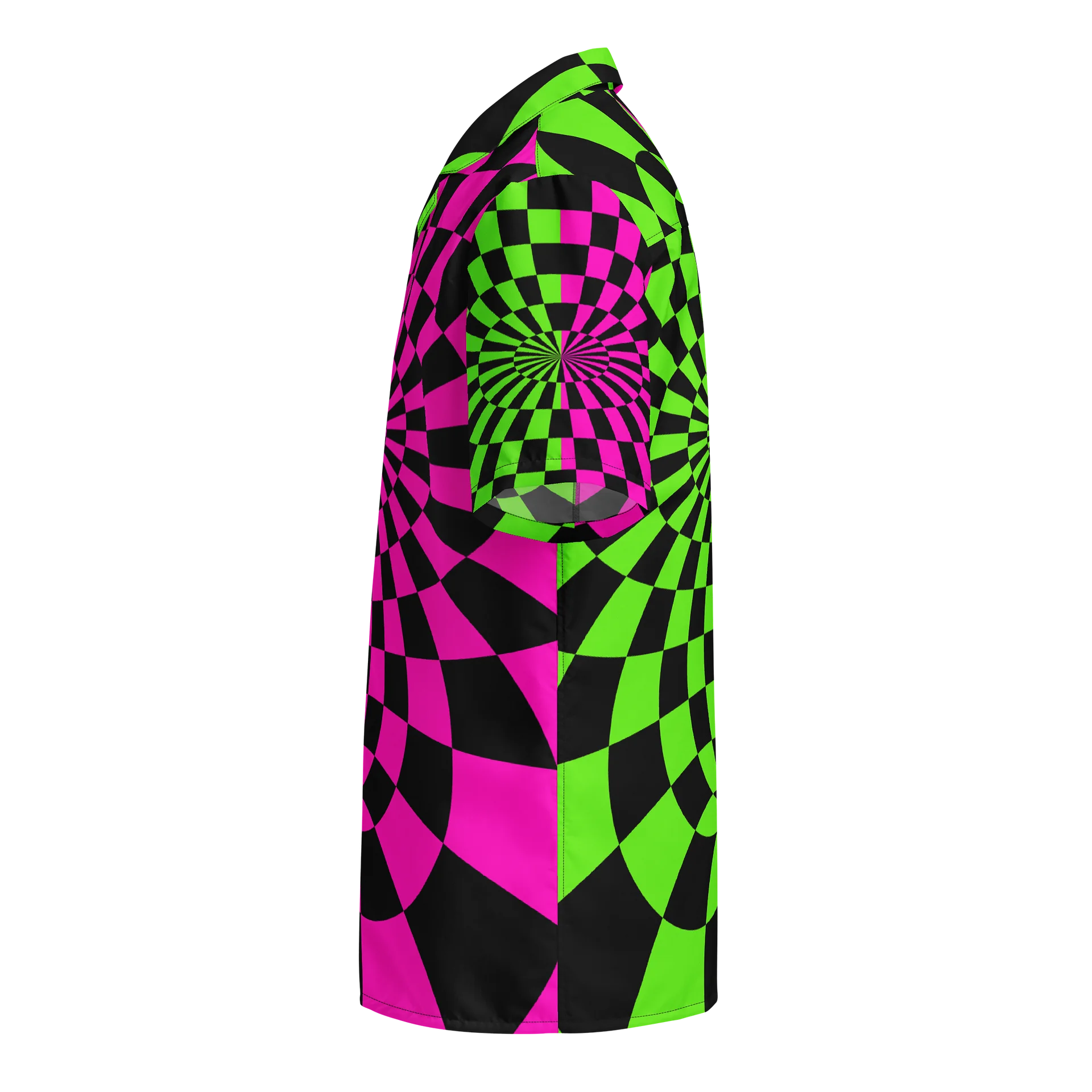 Trippy Neon Rave Button Shirt, Psychedelic Checkers EDM Clothes, Hot Pink Green Black Y2K Ravewear, Music Festival Fashion, Retro 90's Top product image (3)
