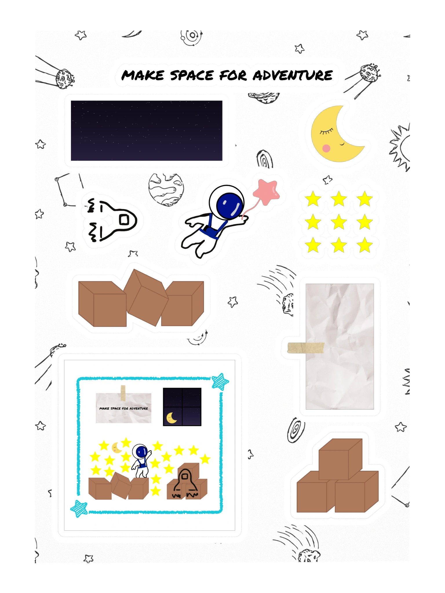 Make Your Own Space Adventure Sticker Sheet (Blue Version) product image (1)
