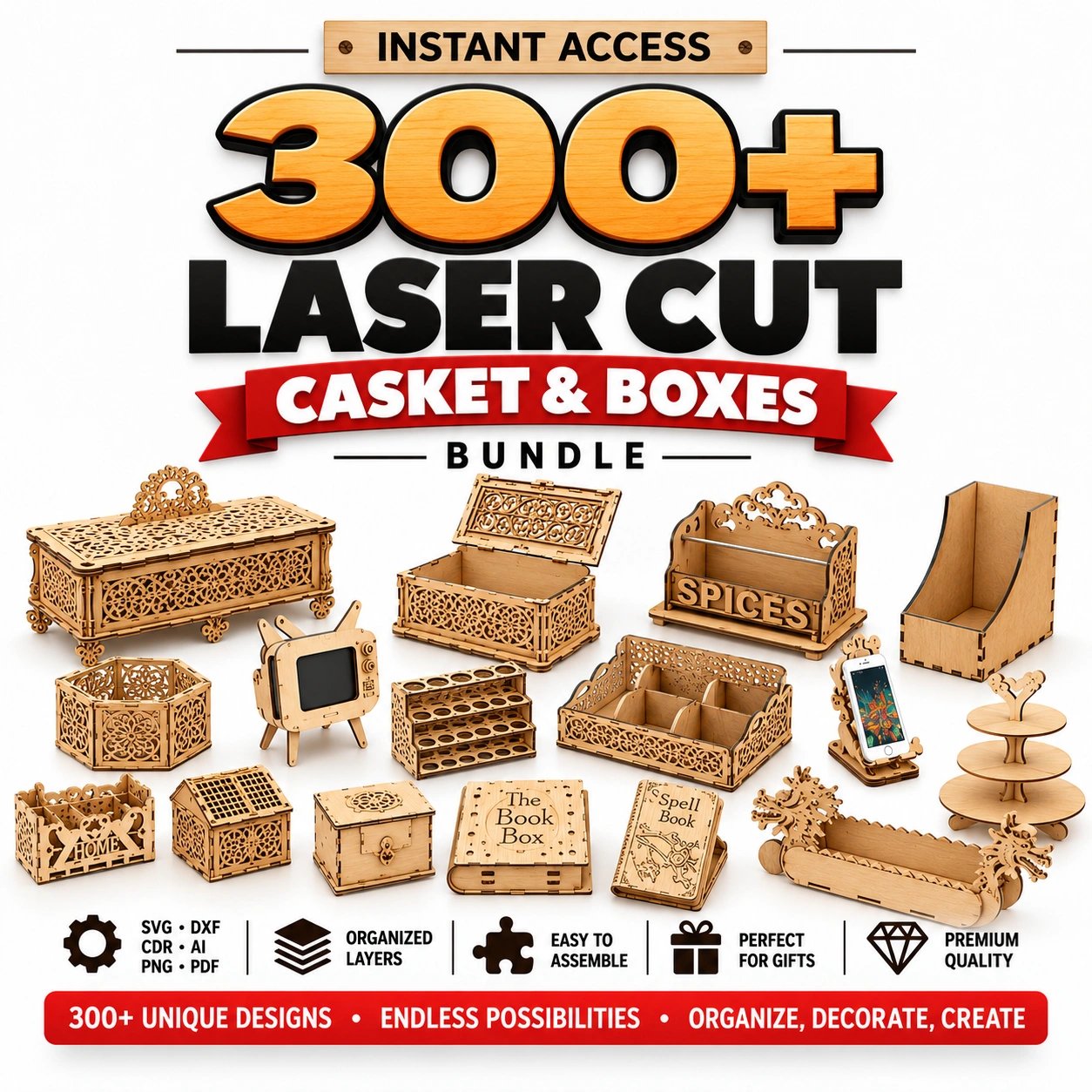 300+ Laser Cut Box Bundle | Jewelry, Wine, Gift & Wooden Box SVG, DXF, AI & CDR Files product image (1)