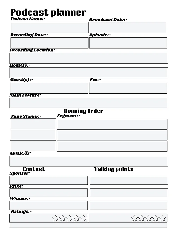 Mic Drop: Your Podcast Planning ” “Broadcast Blueprint: The Podcaster’s Companion” “Recording Ready: The Complete Podcast Planner product image (1)
