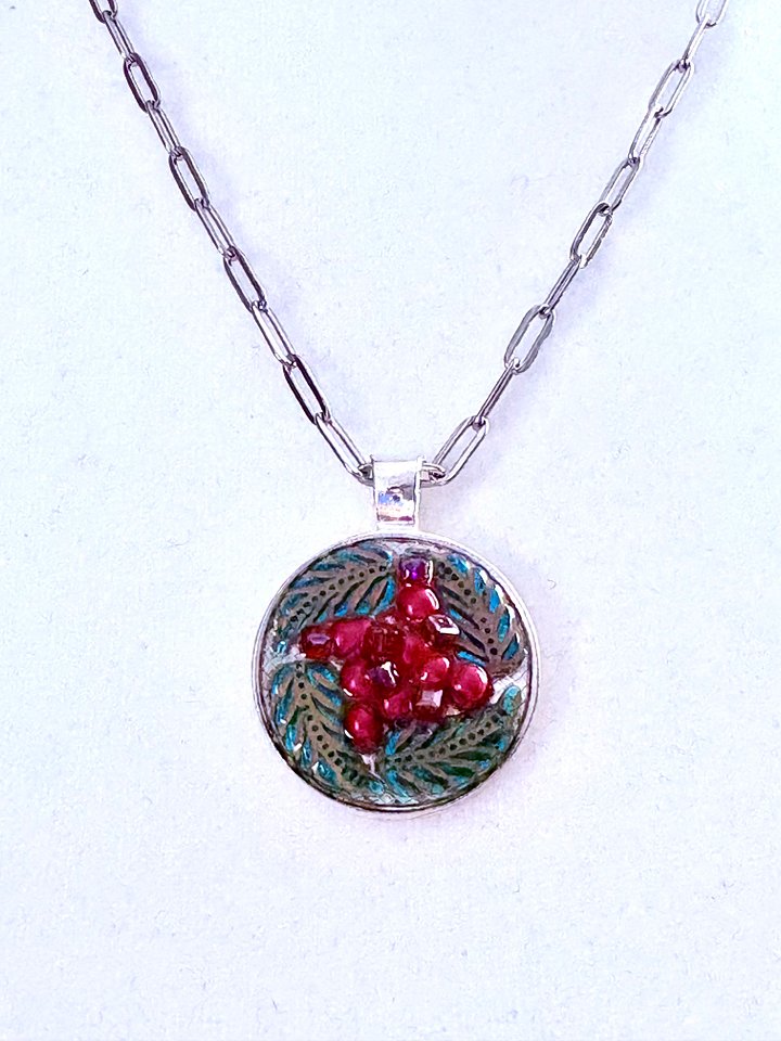 MFD-00283 | Holly Wreath Pendant Necklace with Stainless Steel Cable Chain and Paperclip Chain | Handmade Jewelry by Monique Faella Designs™ product image (1)