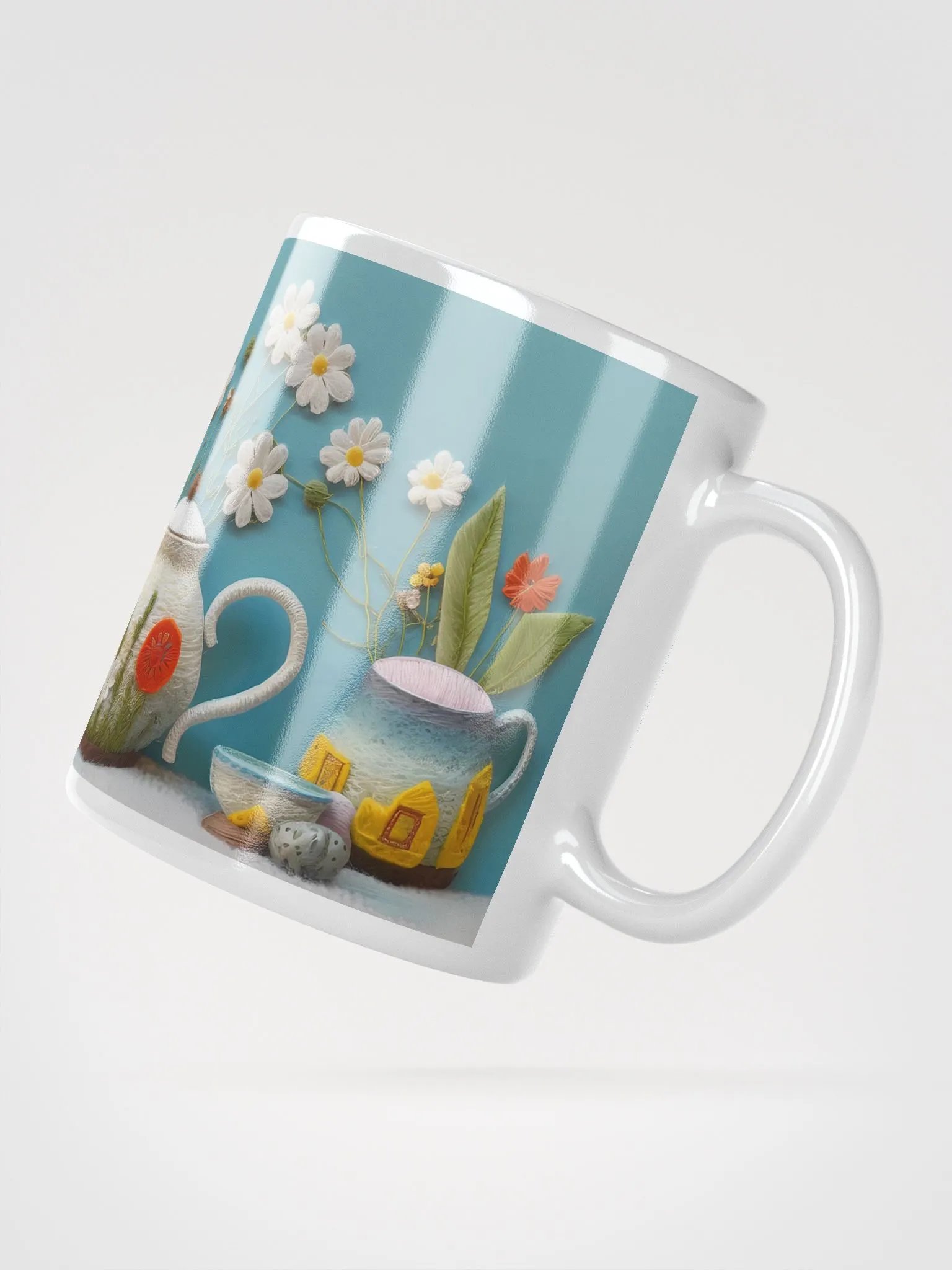 Embroidered Floral Fantasy Tea White Glossy Mug product image (3)