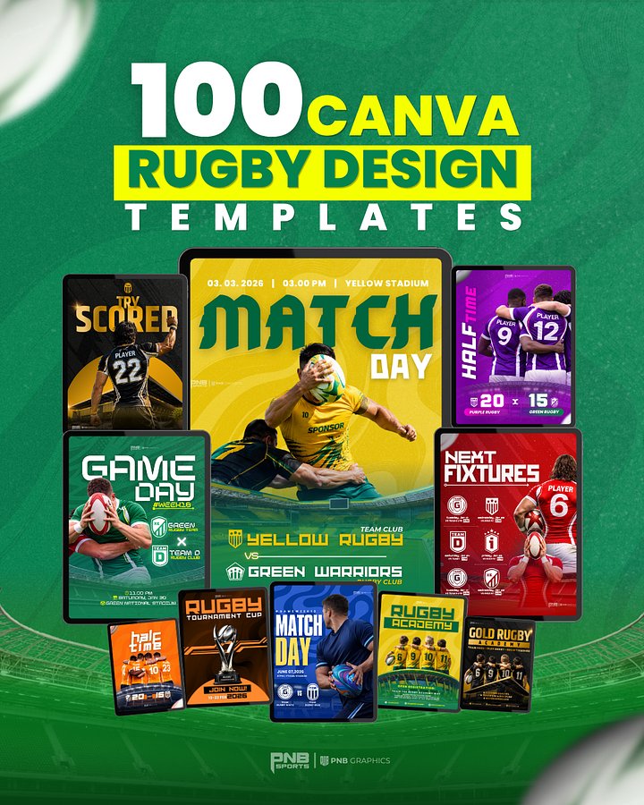 Full Pack 100 Editable Rugby Design Templates by PNB Graphics product image (1)