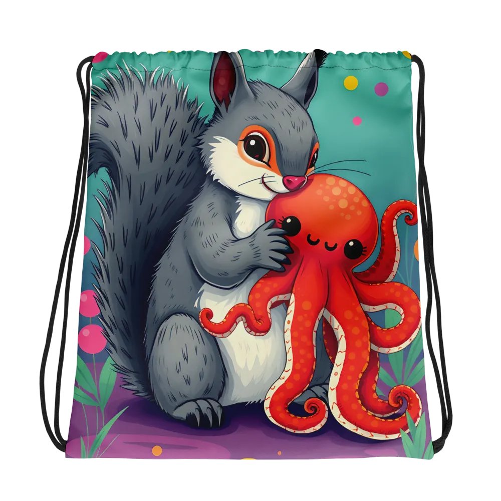 Whimsical Squirrel and Octopus Drawstring Bag product image (1)