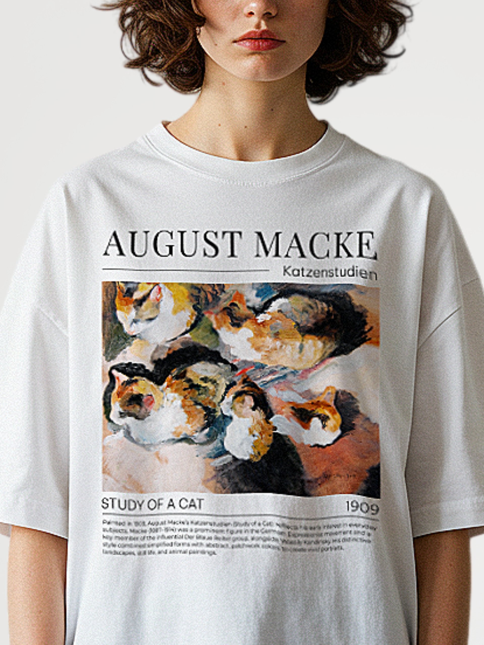 Study of a Cat, August Macke – Relaxed Fit Heavyweight Unisex Cotton T-Shirt product image (3)