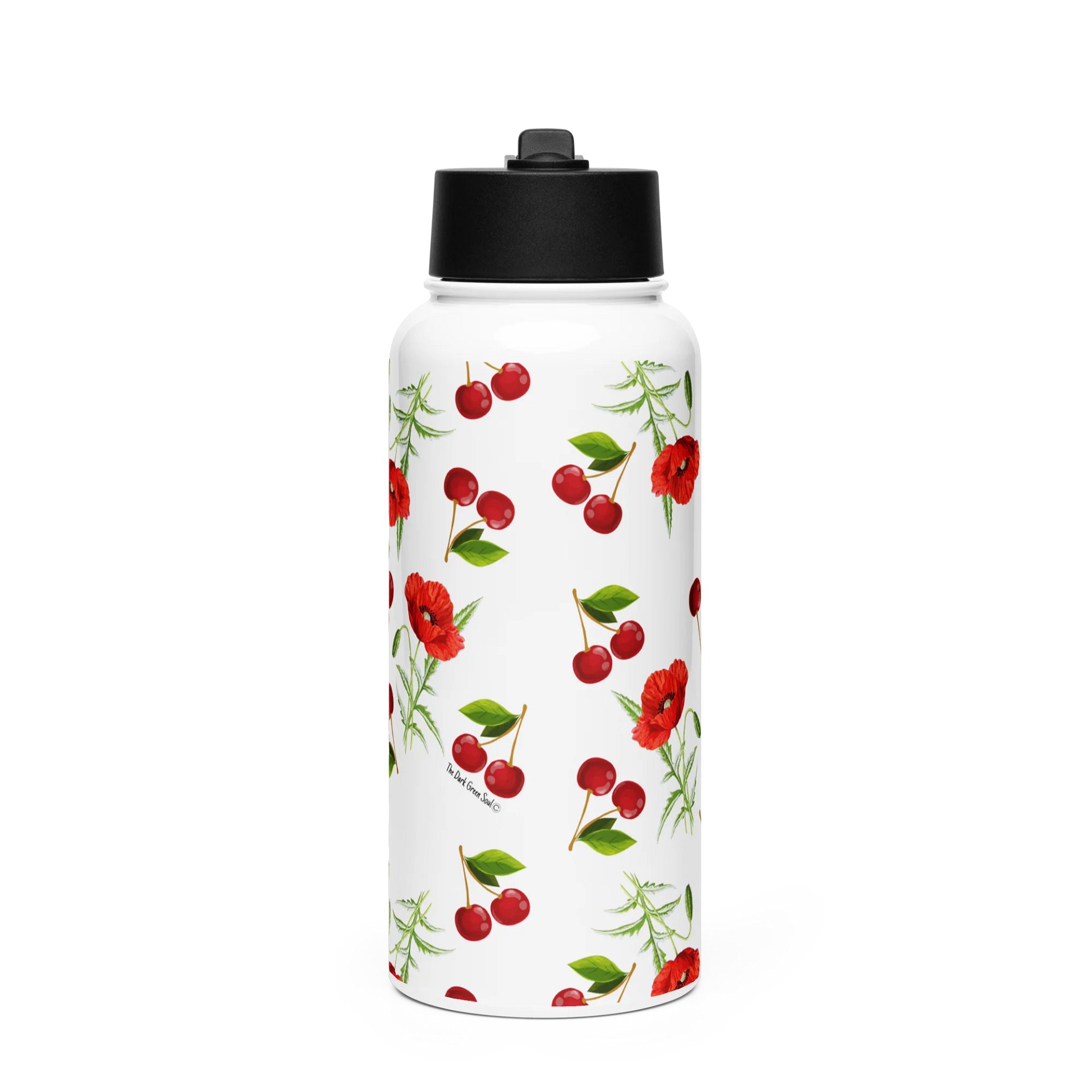 Poppies and Cherries Red and White - Stainless Steel Water Bottle product image (2)