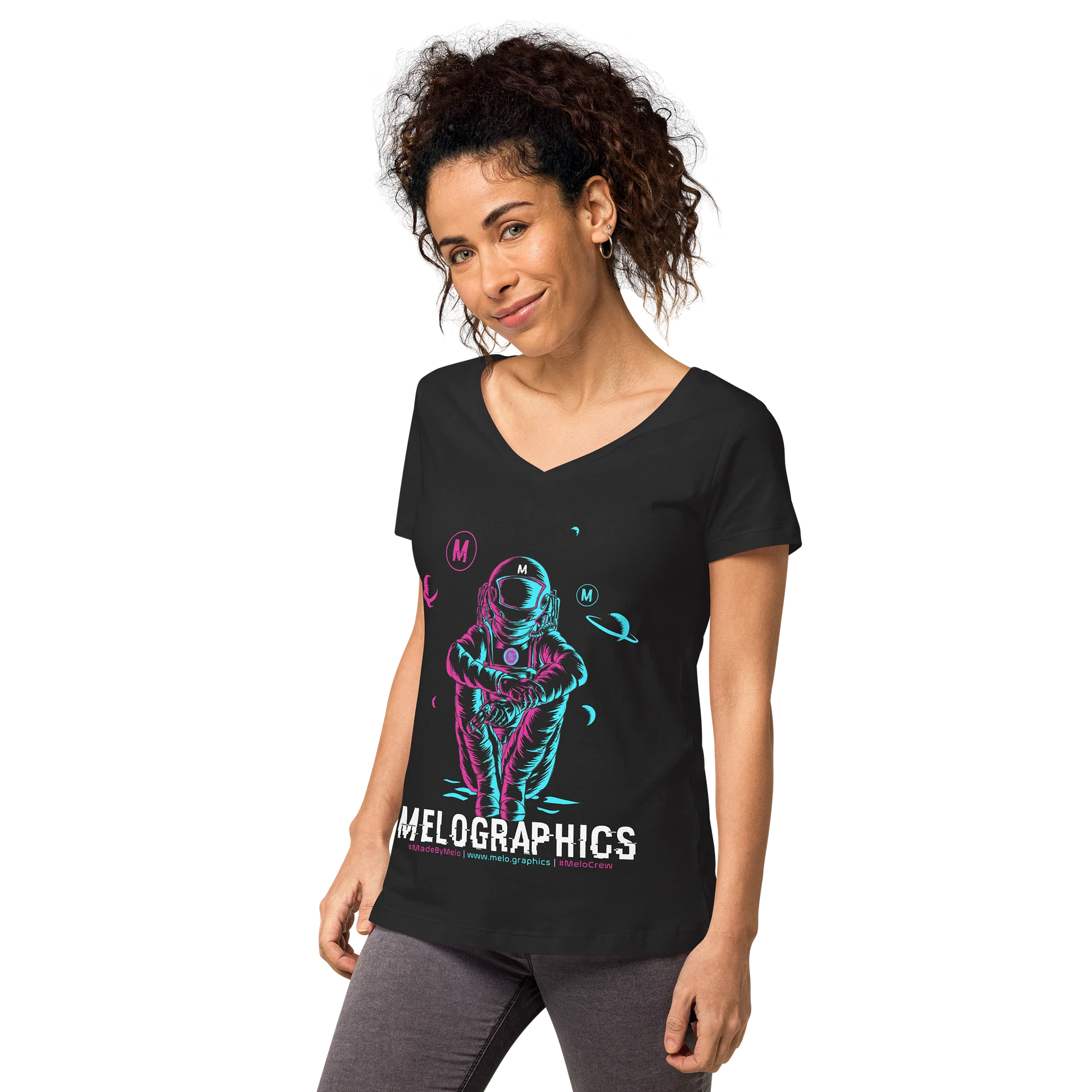 #MeloCrew Vibes: Duotone - Classic Women's V-Neck T-Shirt | #MadeByMELO product image (4)