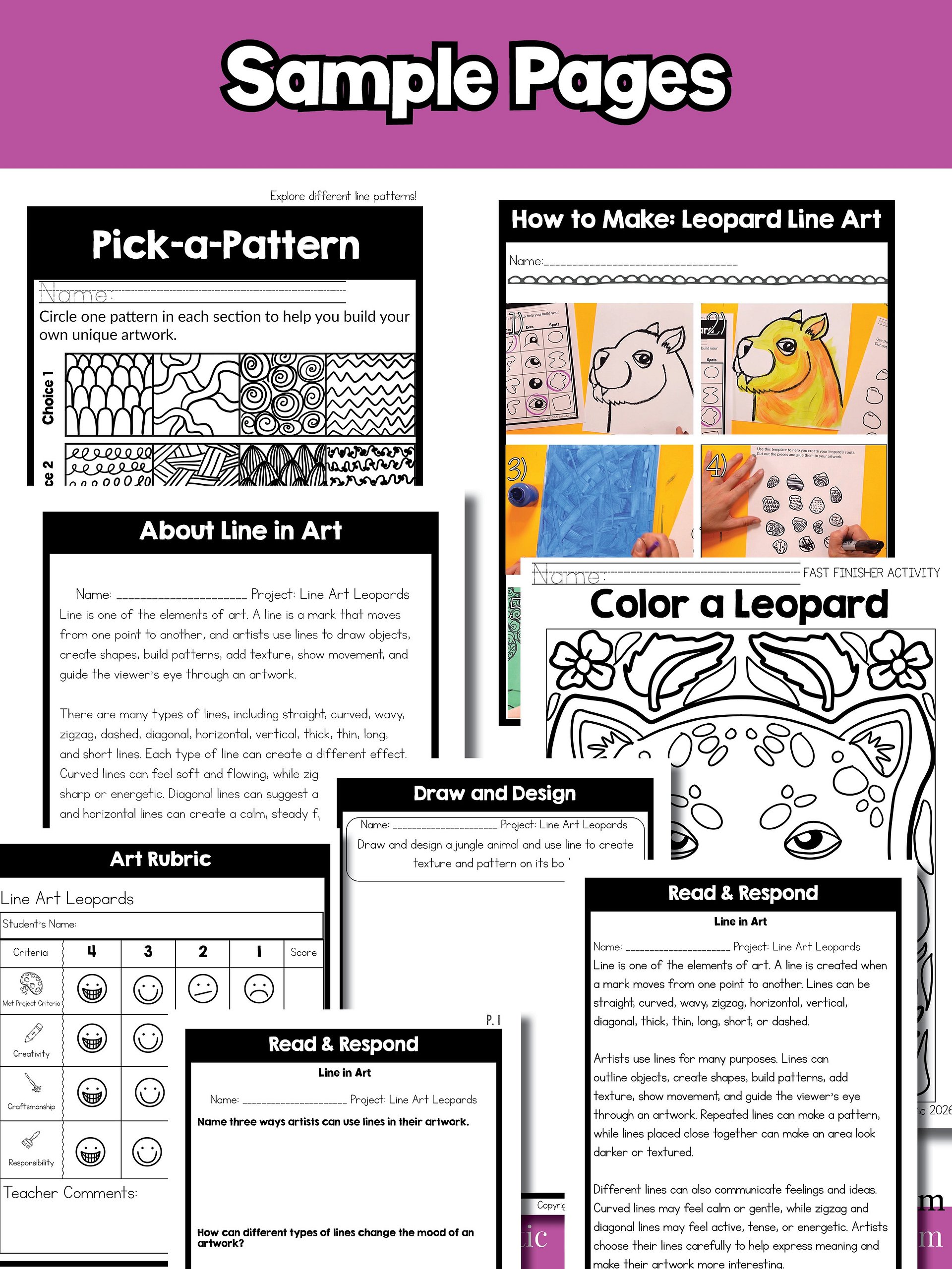 Line Art Lesson Types of Lines Leopard Art Project Line Art Activity product image (9)