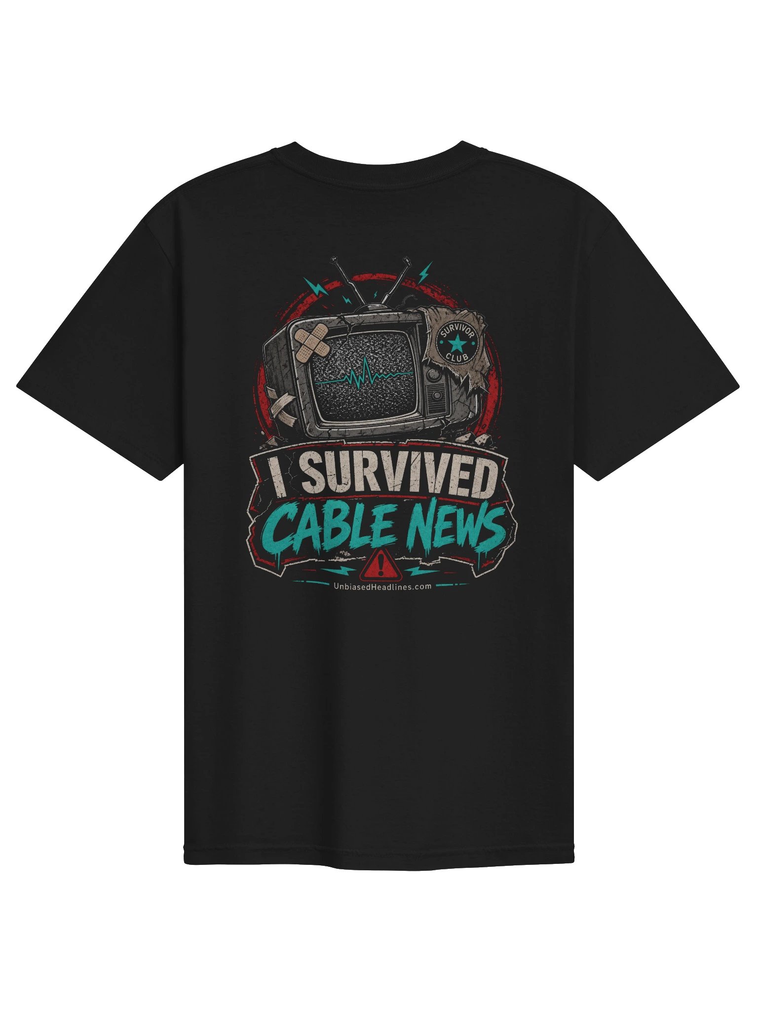 I Survived Cable News Tee - Back Print with Pocket Logo product image (2)