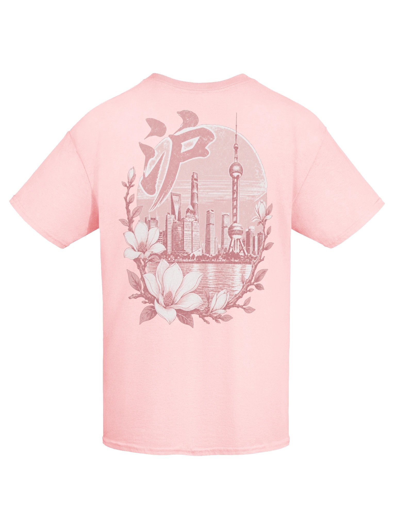 Shanghai Skyline Tee | Vintage Pink & White Design | Heavyweight T-Shirt product image (1)