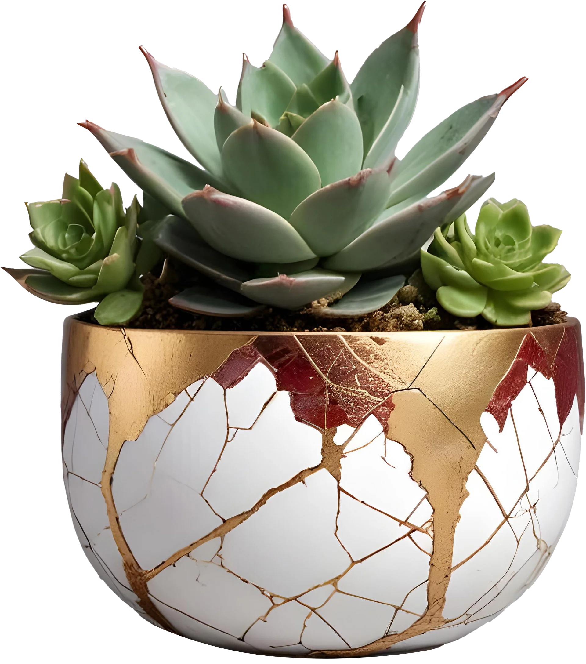 Kintsugi Elegance – Garnet & White Succulent Planter PNG product image (1)